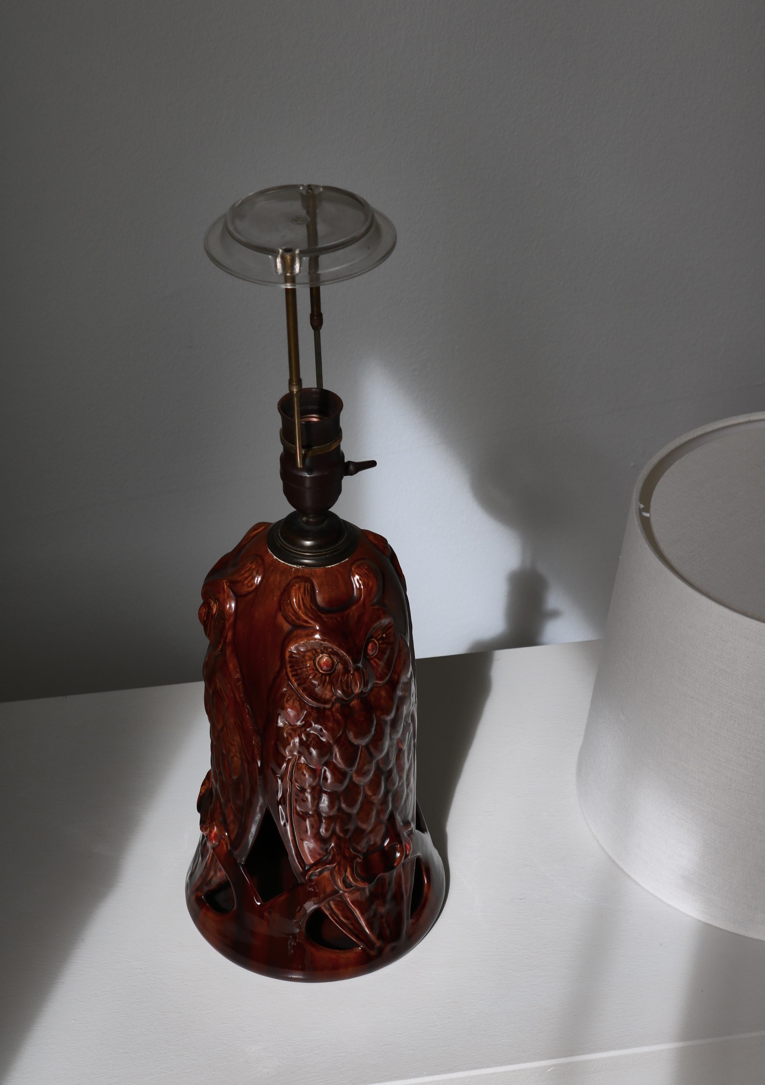 Art Nouveau Table Lamp with Owl Decor, Michael Andersen & Sons, Denmark, 1920s For Sale 6