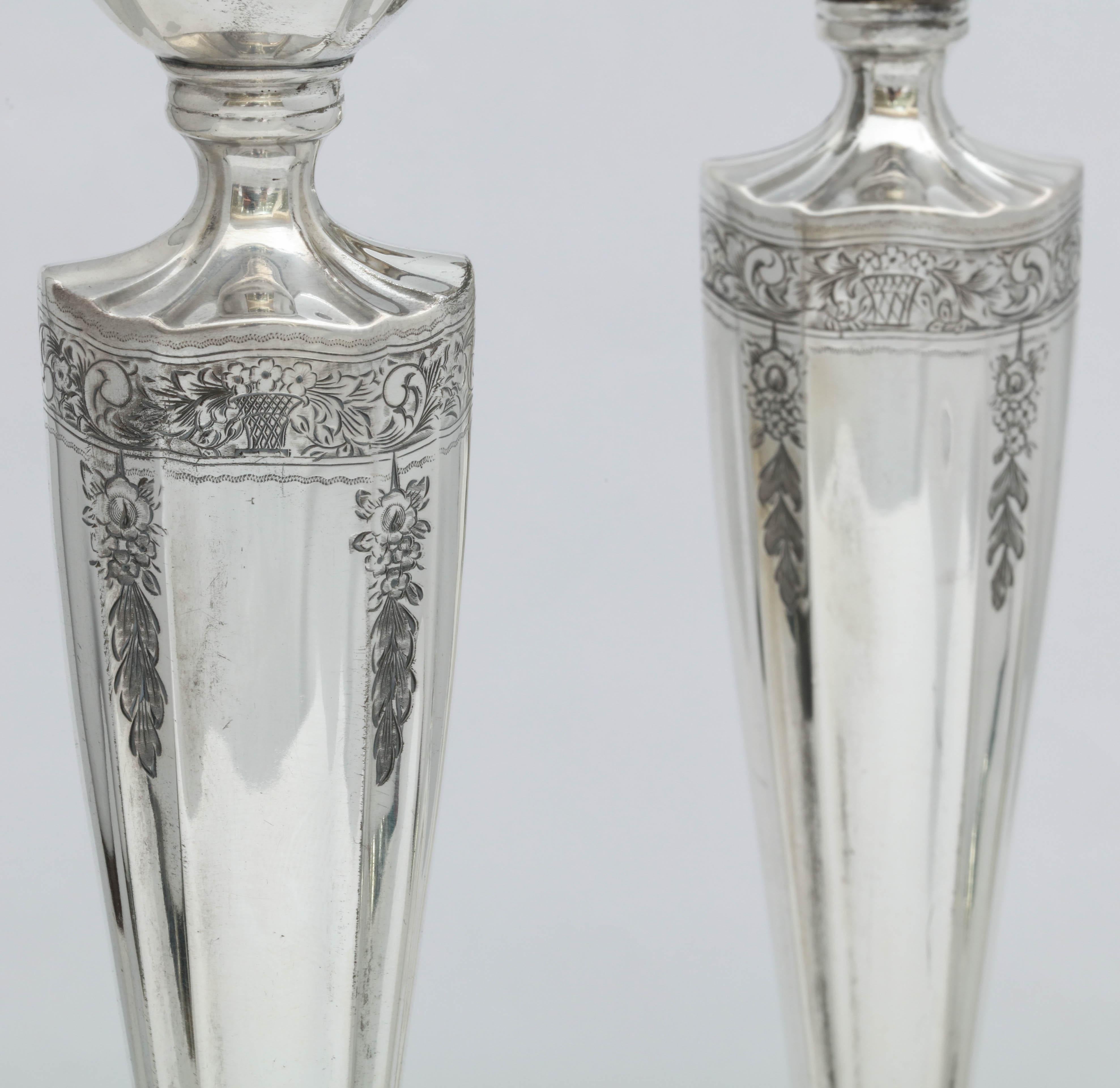Art Nouveau Tall Pair of Sterling Silver Candlesticks In Good Condition In New York, NY