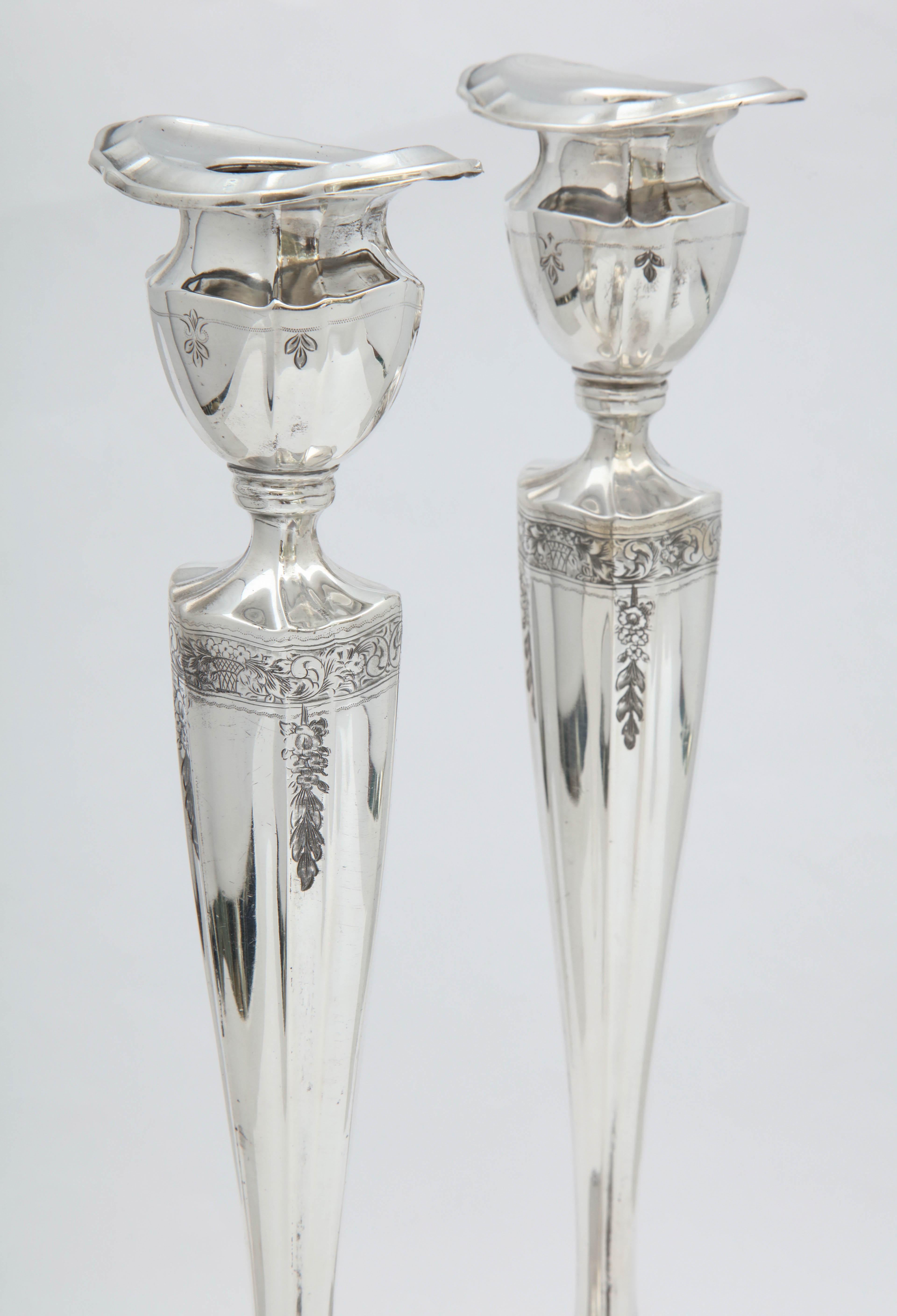 Art Nouveau Tall Pair of Sterling Silver Candlesticks 1