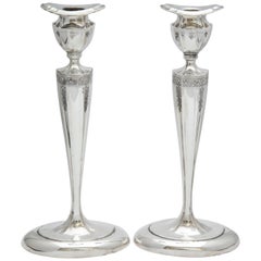 Art Nouveau Tall Pair of Sterling Silver Candlesticks