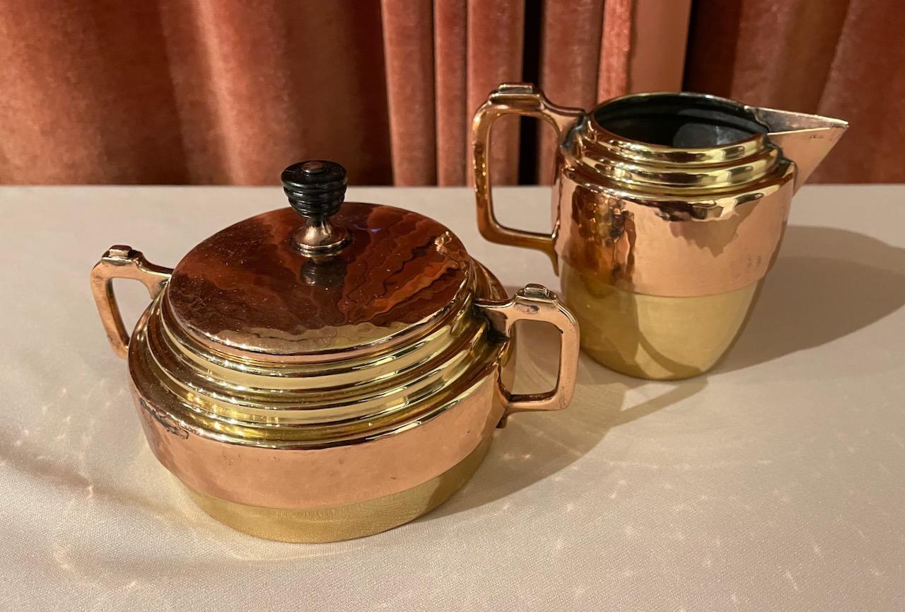 Art Nouveau Tea/Coffee Service in Copper and Brass 9 Pieces with Stand 3