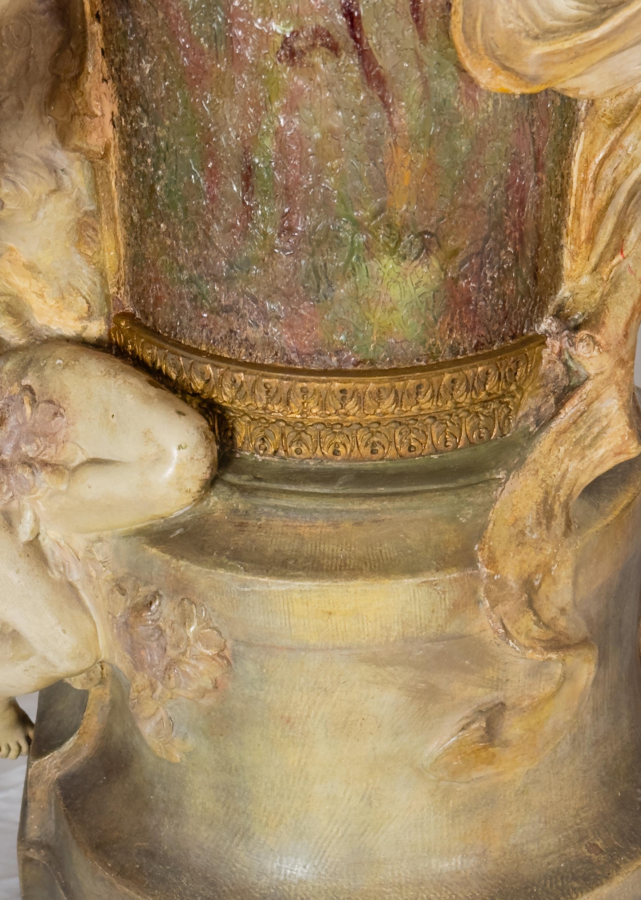 Art Nouveau Terracotta Clock And Light With Muses, Goldscheider, 19th Century For Sale 5