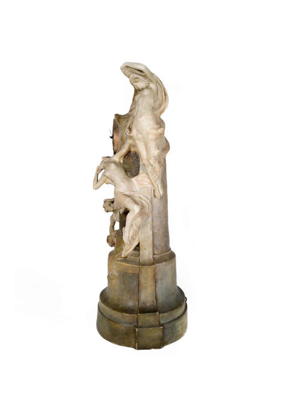 Art Nouveau Terracotta Clock And Light With Muses, Goldscheider, 19th Century For Sale 11