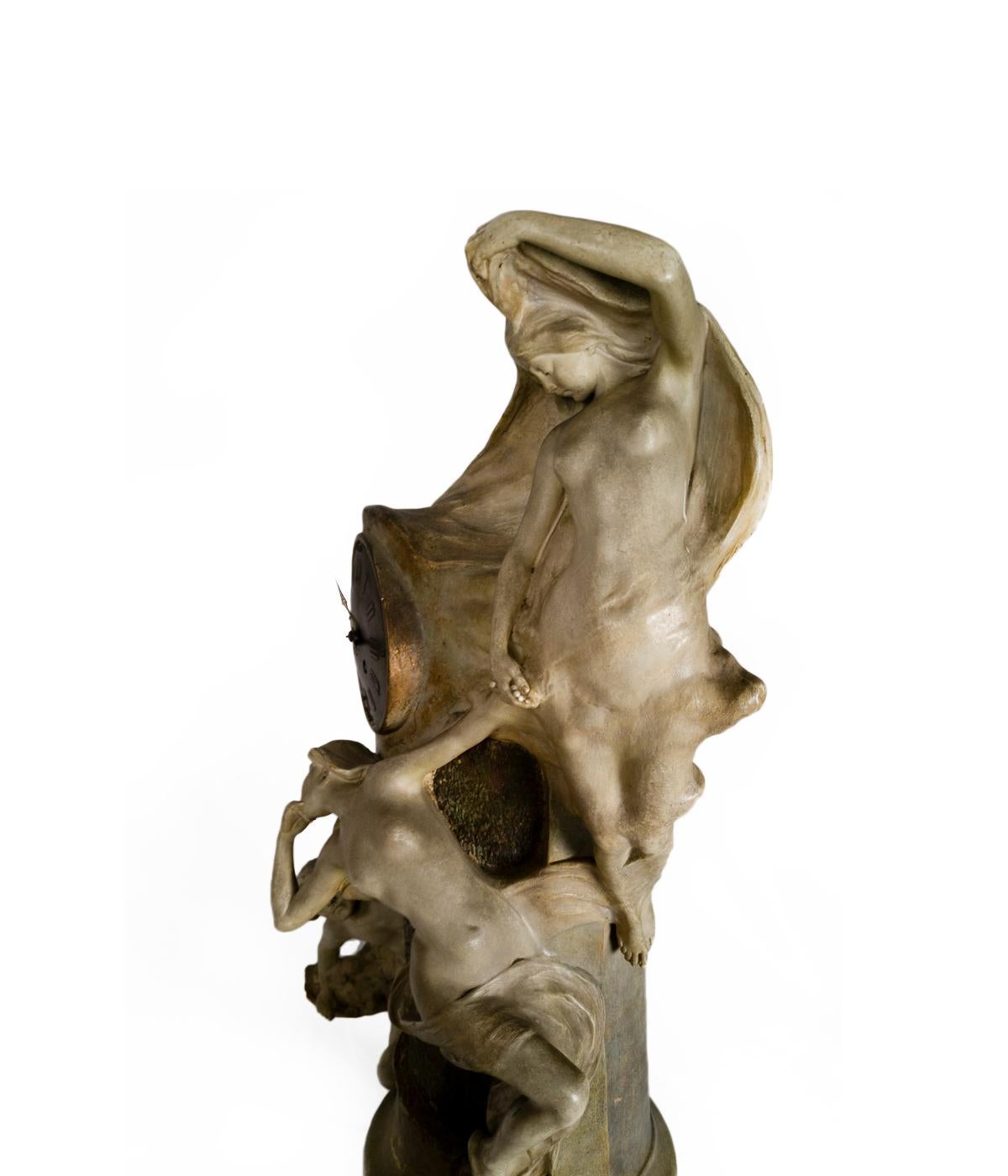 Art Nouveau Terracotta Clock And Light With Muses, Goldscheider, 19th Century For Sale 12