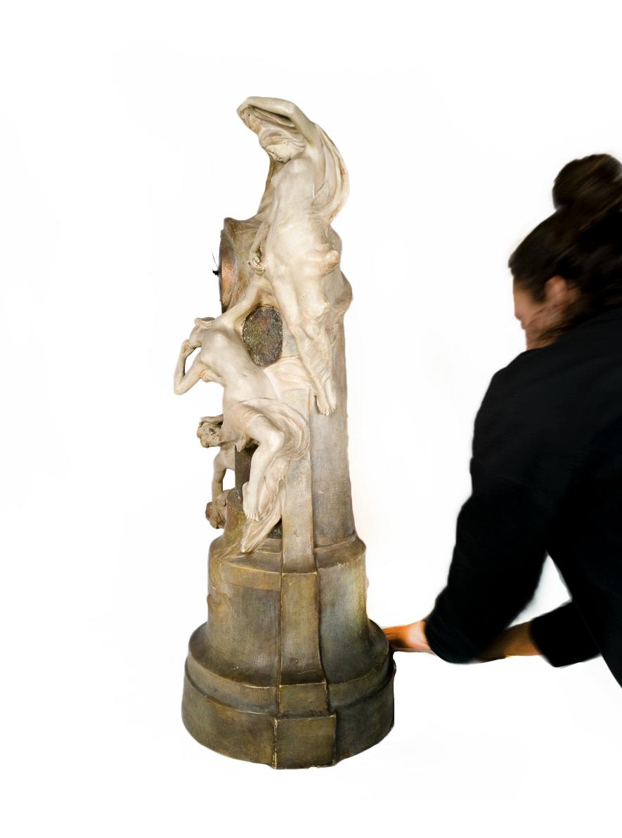 Art Nouveau Terracotta Clock And Light With Muses, Goldscheider, 19th Century For Sale 13