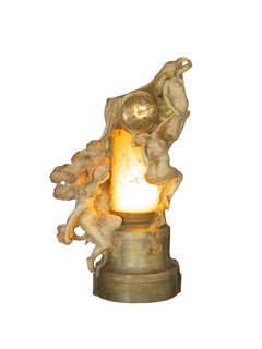 Uhr und Leuchte aus Terrakotta im Jugendstil mit Museen, Goldscheider, 19. Jahrhundert