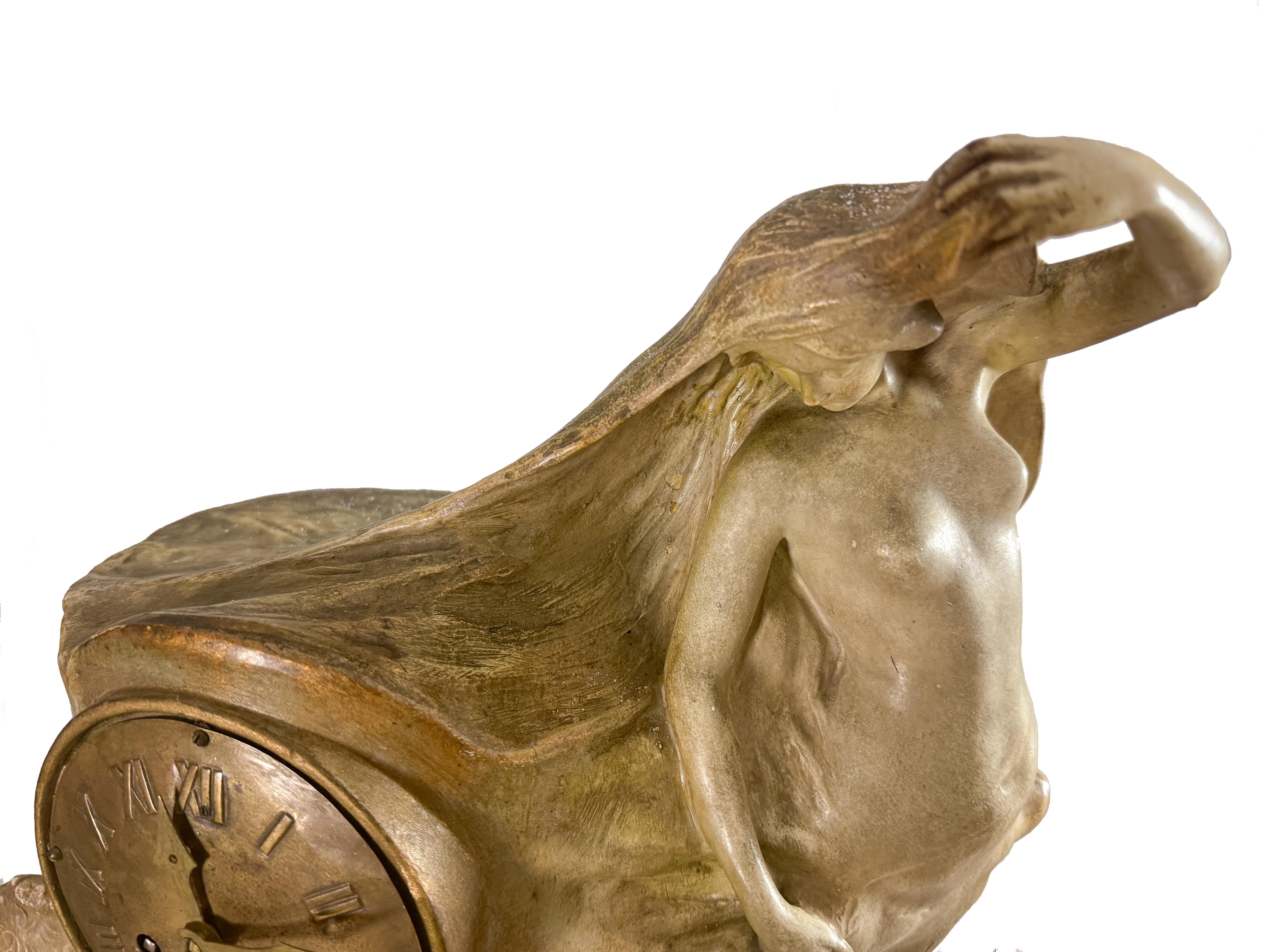 Art Nouveau Terracotta Clock And Light With Muses, Goldscheider, 19th Century For Sale 15