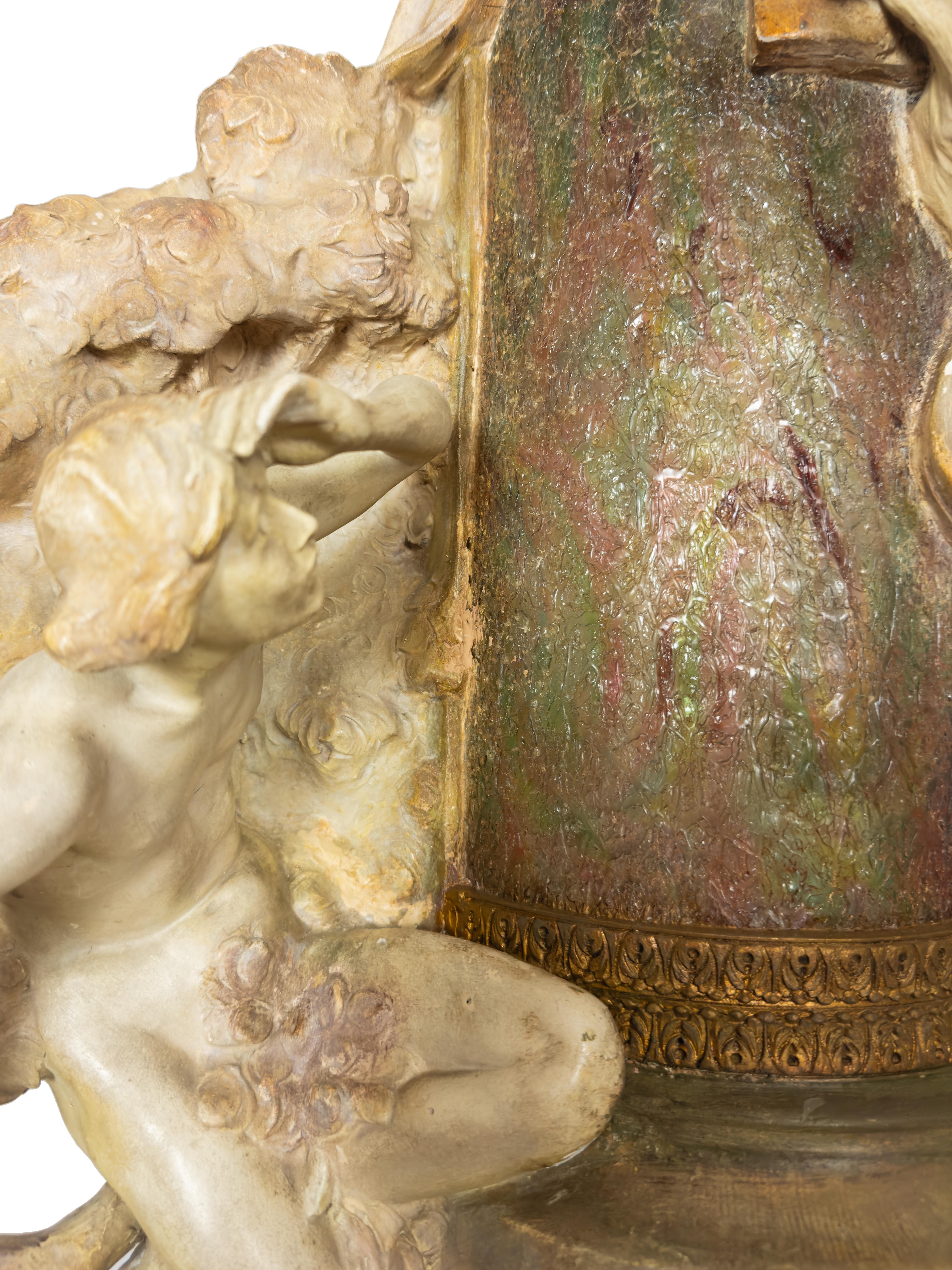 Art Nouveau Terracotta Clock And Light With Muses, Goldscheider, 19th Century For Sale 2