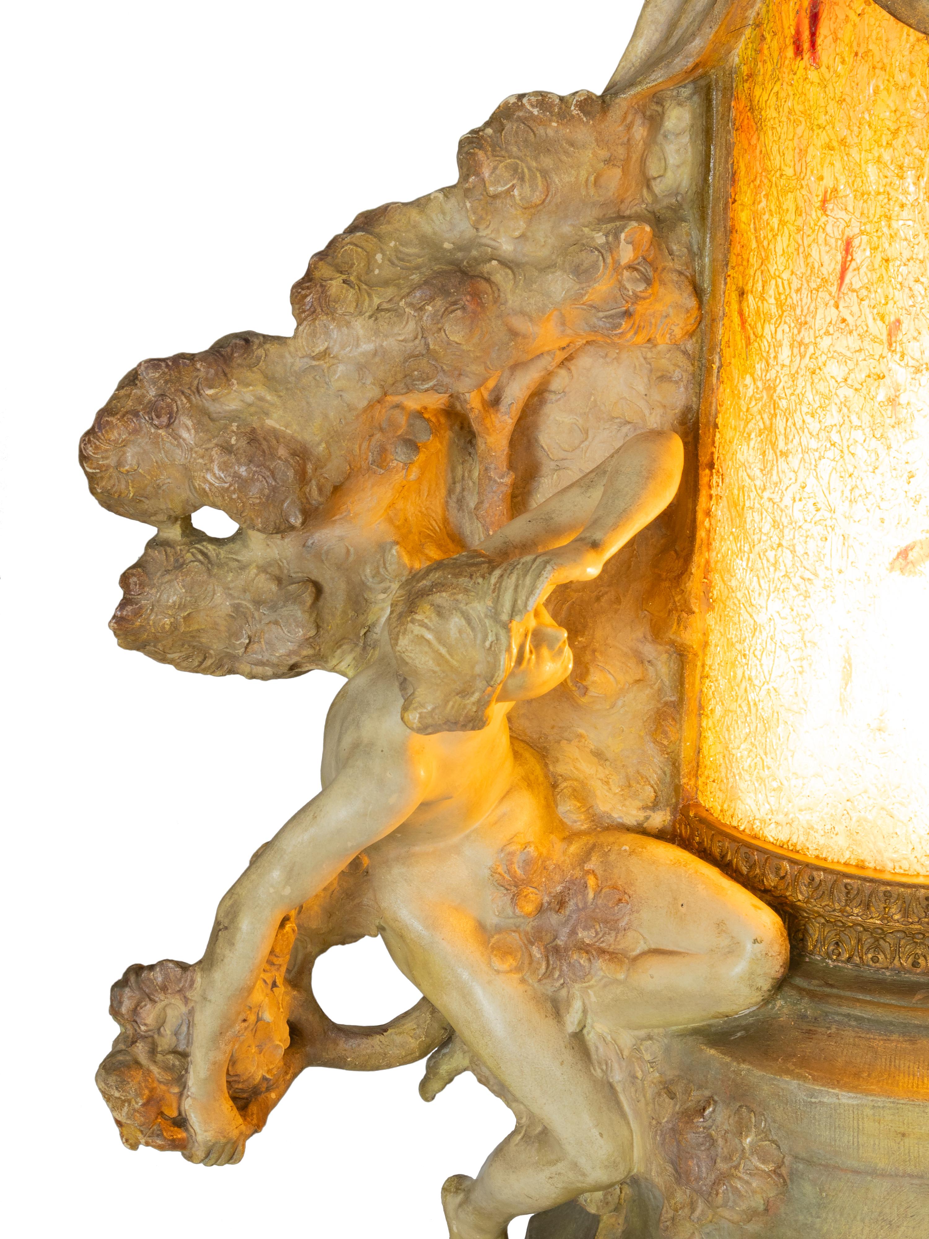 Art Nouveau Terracotta Clock And Light With Muses, Goldscheider, 19th Century For Sale 4
