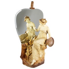 Art Nouveau Terracotta Figure of Seated Maiden at Mirror Goldsheider Attributed