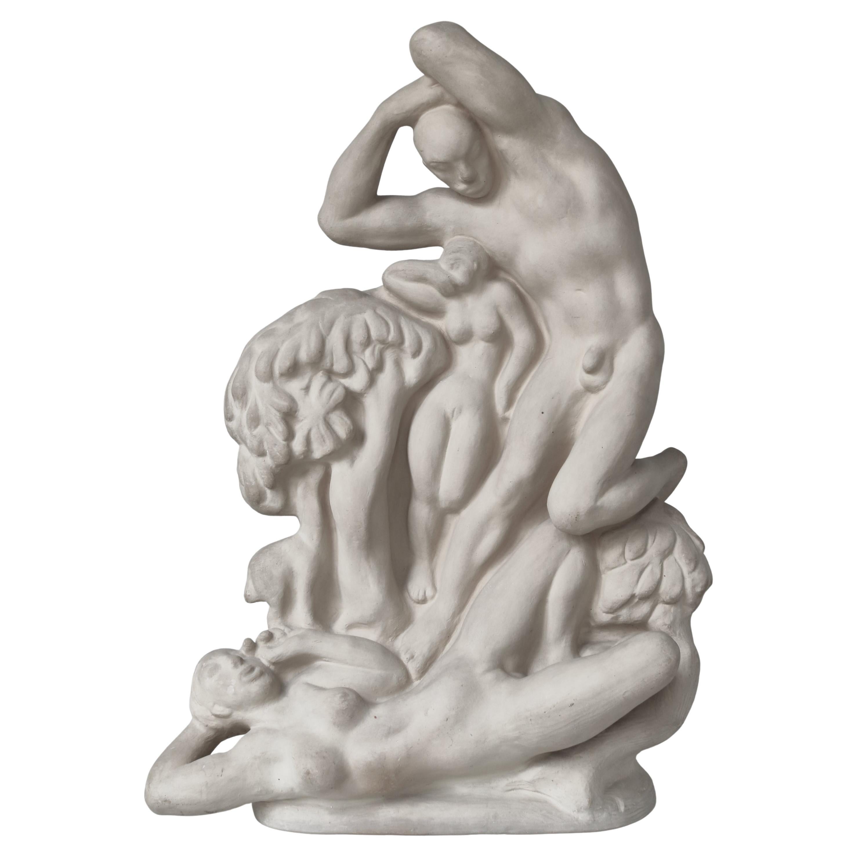 Large Art Nouveau Terracotta Sculpture "Zeus & Io" by Kai Nielsen, Denmark