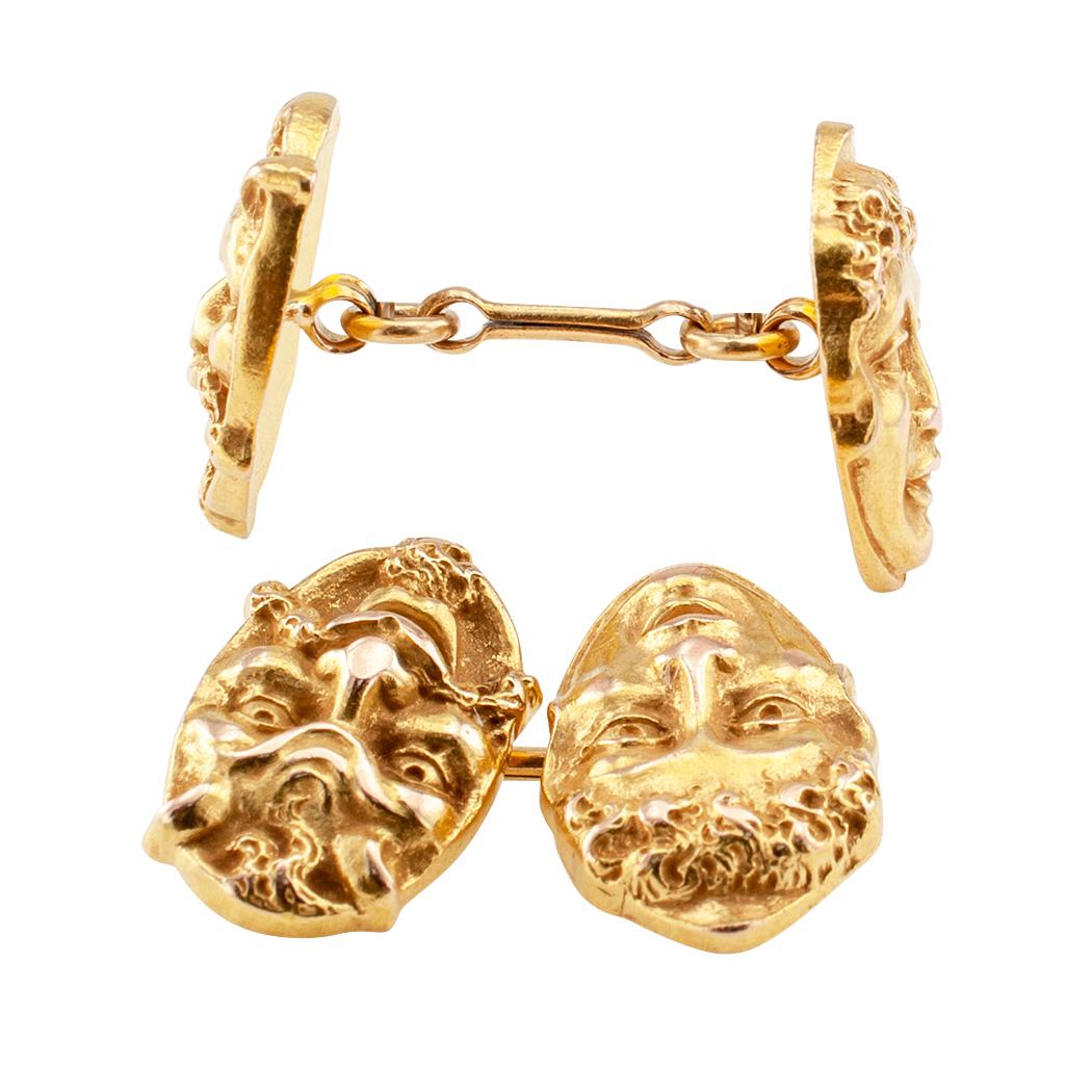 Men's Art Nouveau Theater Mask Gold Cufflinks
