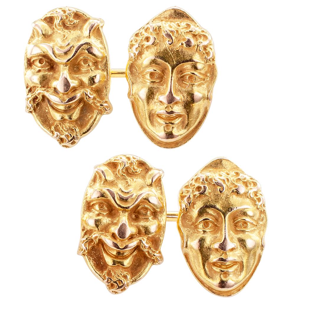 Art Nouveau Theater Mask Gold Cufflinks
