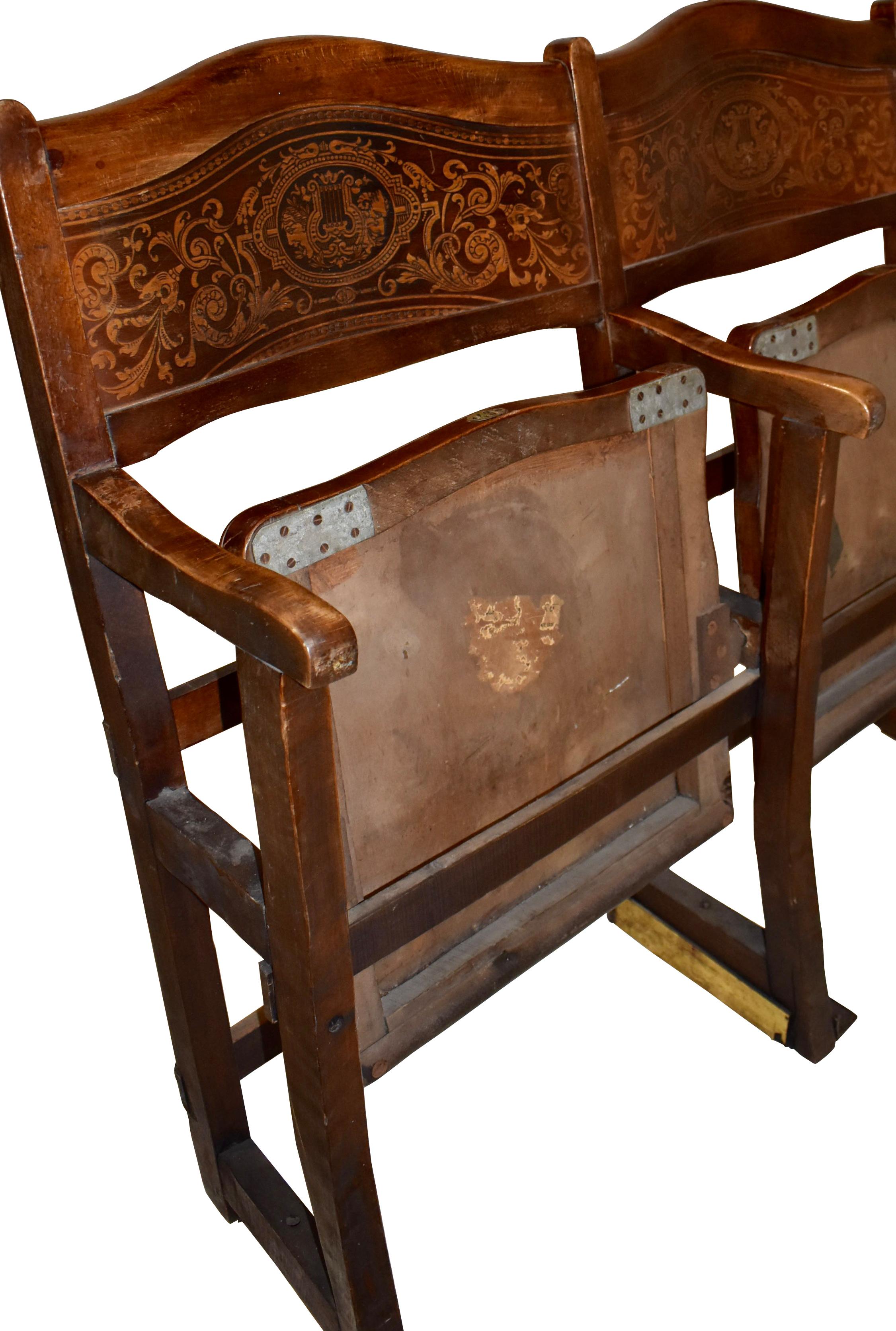 Art Nouveau Theatre Seats Row of Five Chairs, circa 1910 3