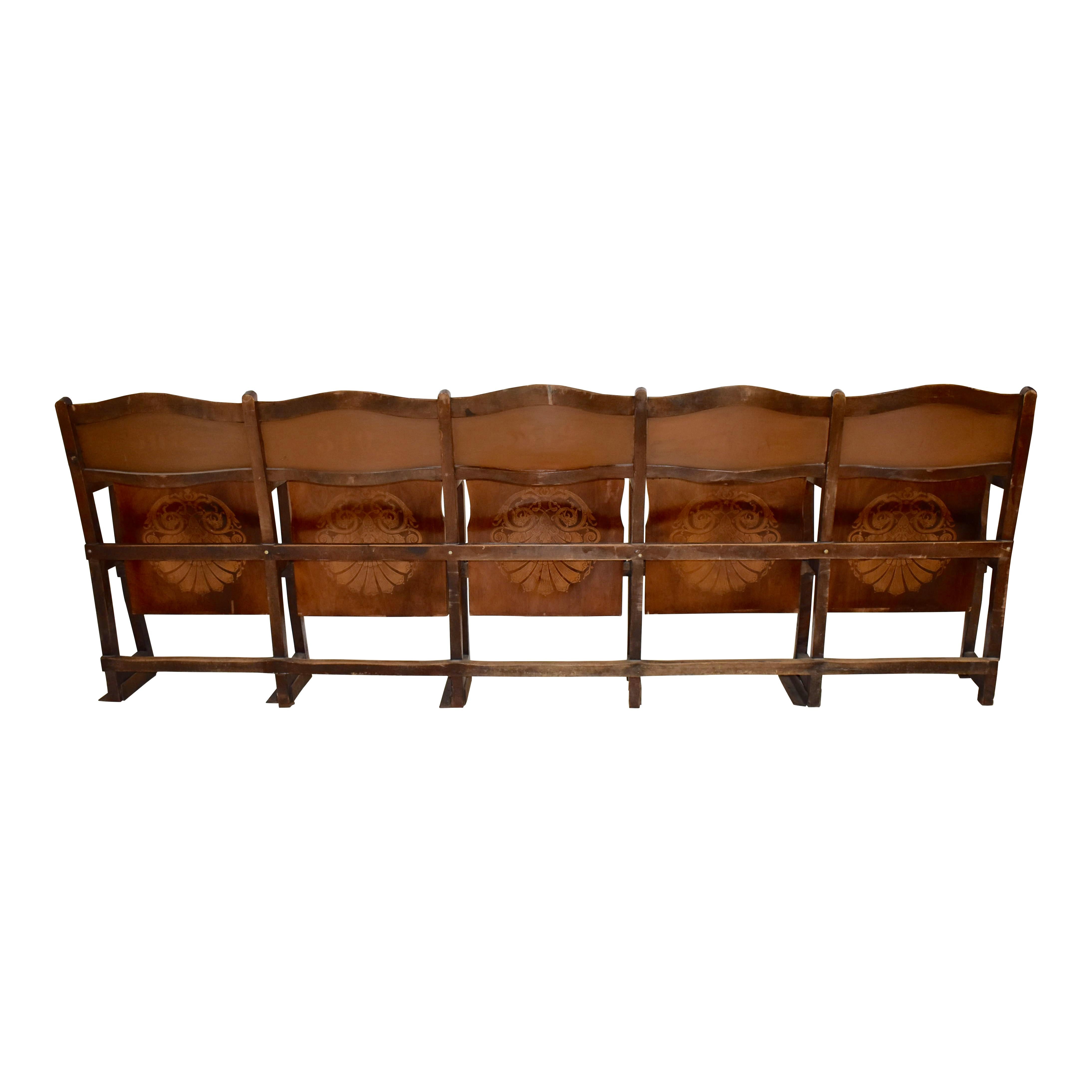 Art Nouveau Theatre Seats Row of Five Chairs, circa 1910 In Good Condition For Sale In Evergreen, CO