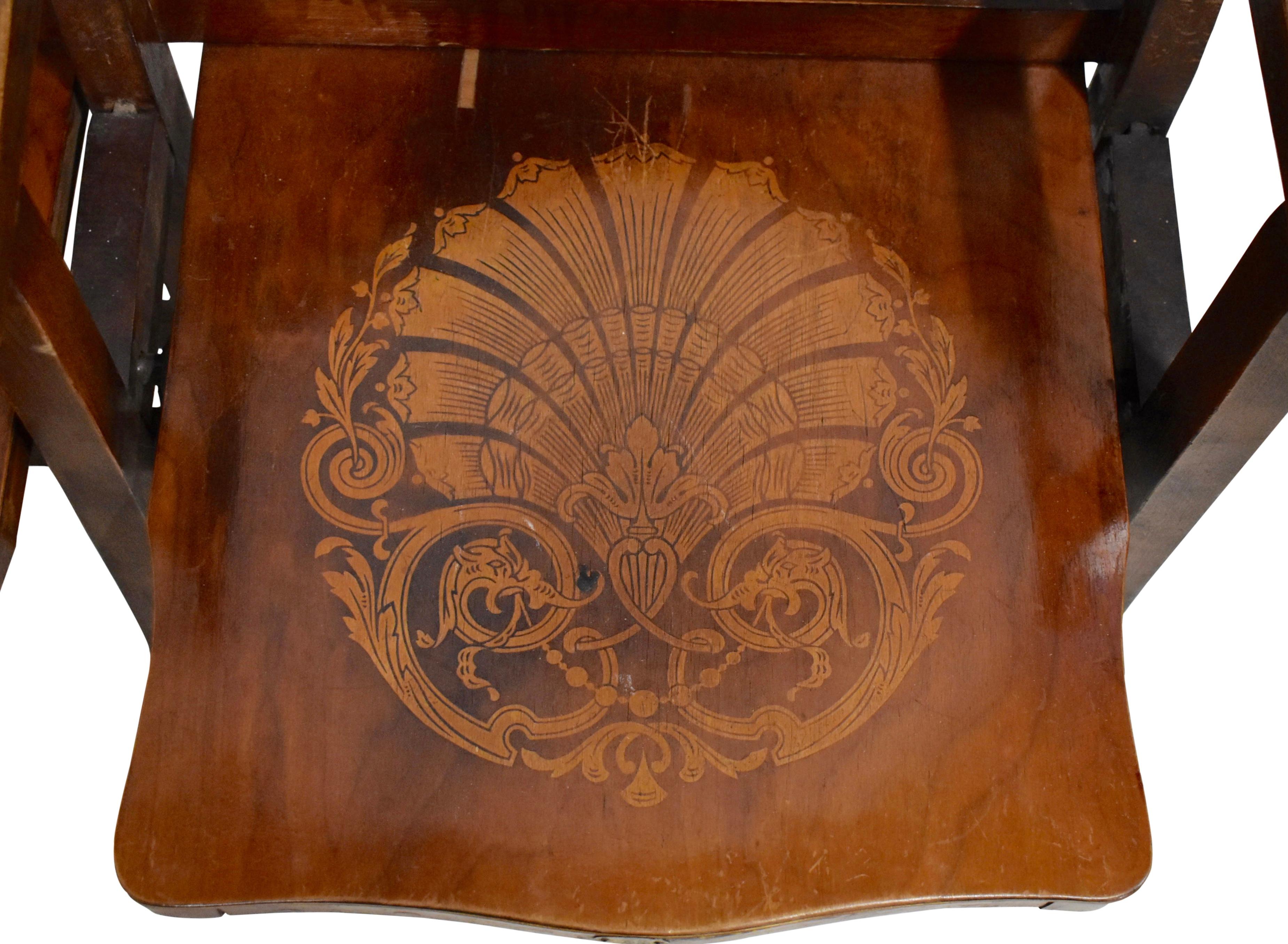 Maple Art Nouveau Theatre Seats Row of Five Chairs, circa 1910 For Sale