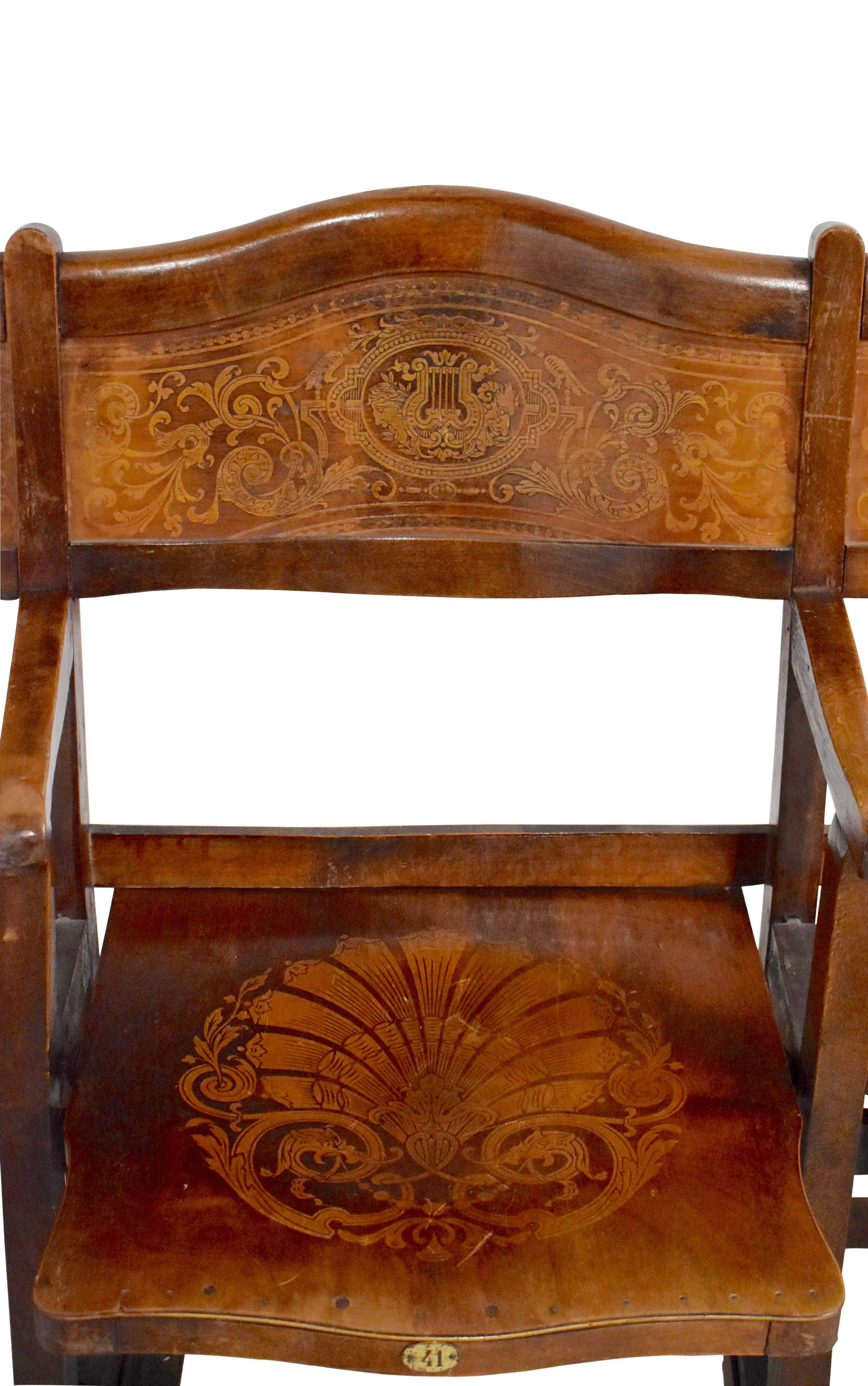 Art Nouveau Theatre Seats Row of Five Chairs, circa 1910 For Sale 1