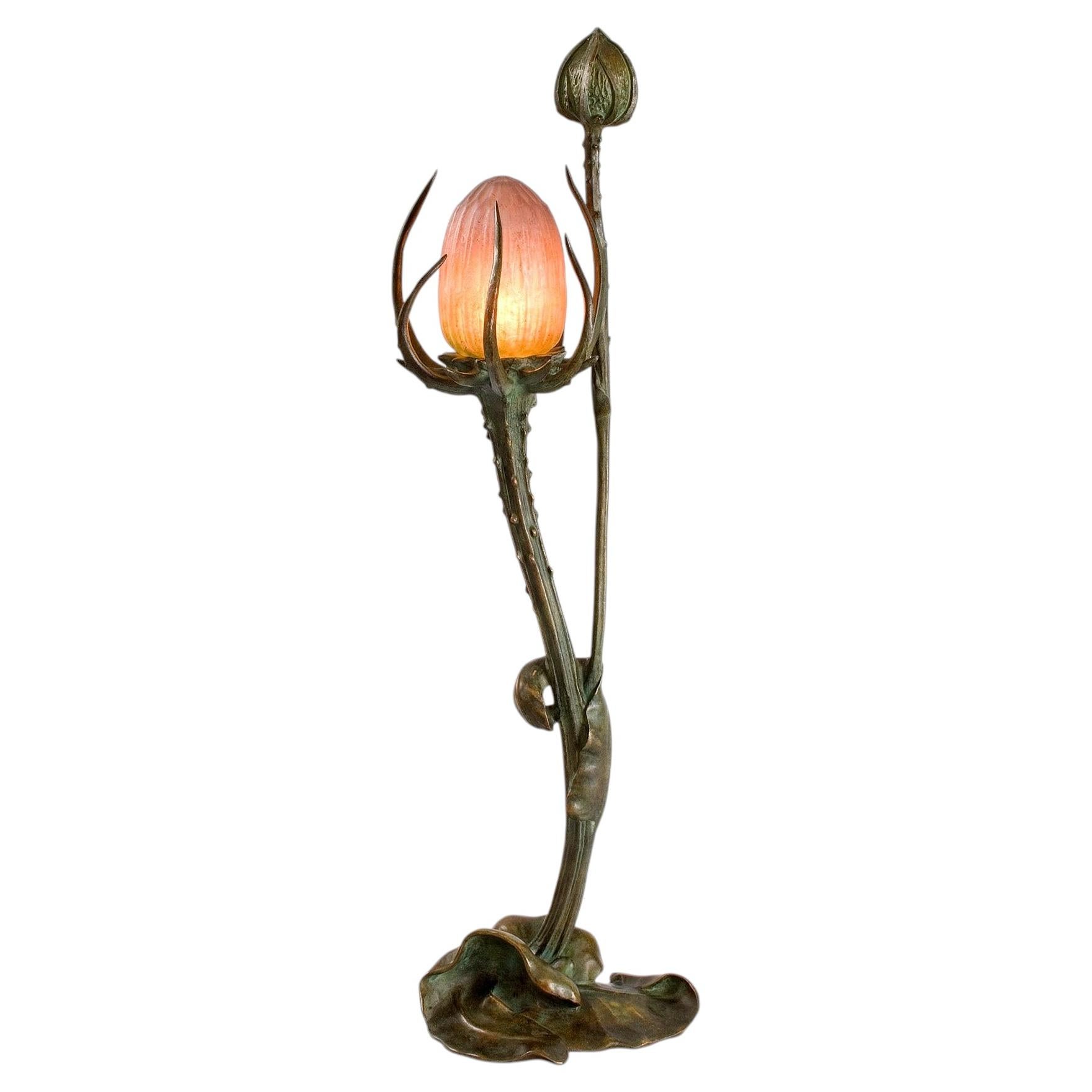 Art Nouveau "Thistle" or "Le Chardon" Table Lamp by Maurice Bouval For Sale
