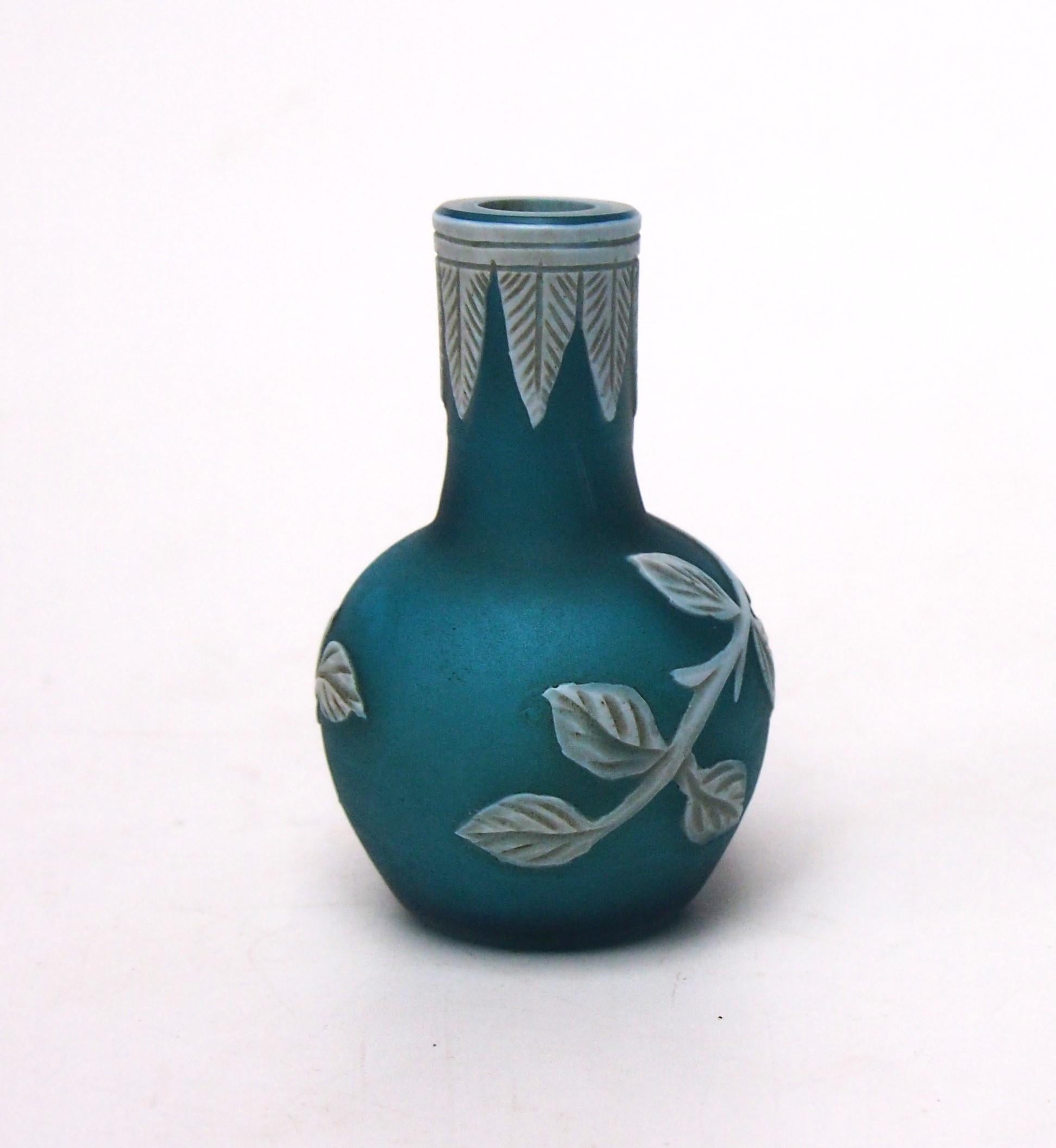 English Art Nouveau Thomas Webbs  & Sons Wheel Carved Cameo Miniature Glass vase c1880