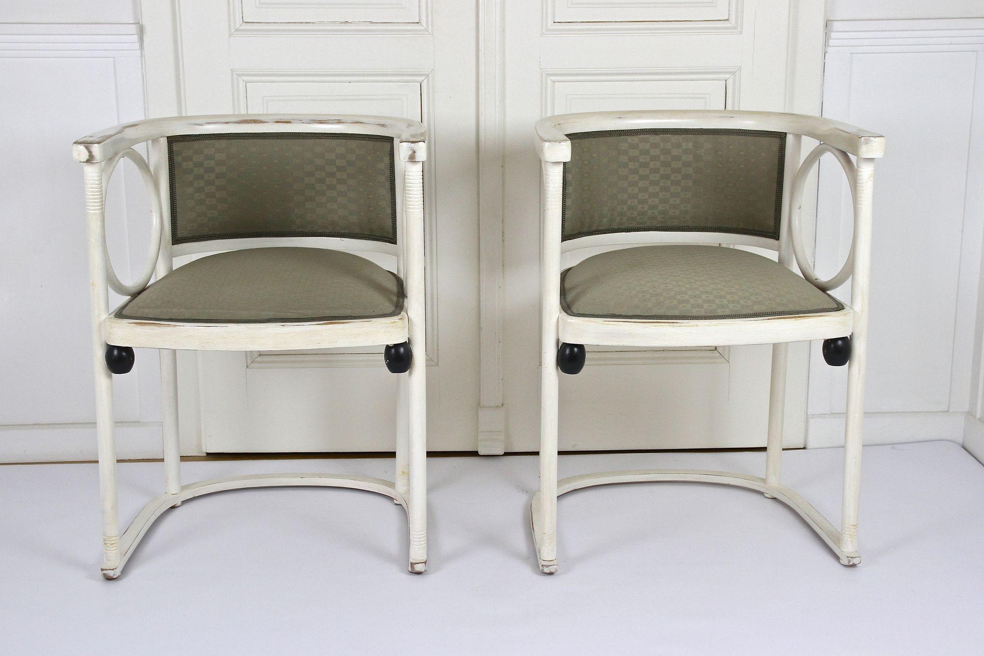 Austrian Art Nouveau Thonet Armchairs by Josef Hoffmann, White Lacquered, AT ca. 1905 For Sale