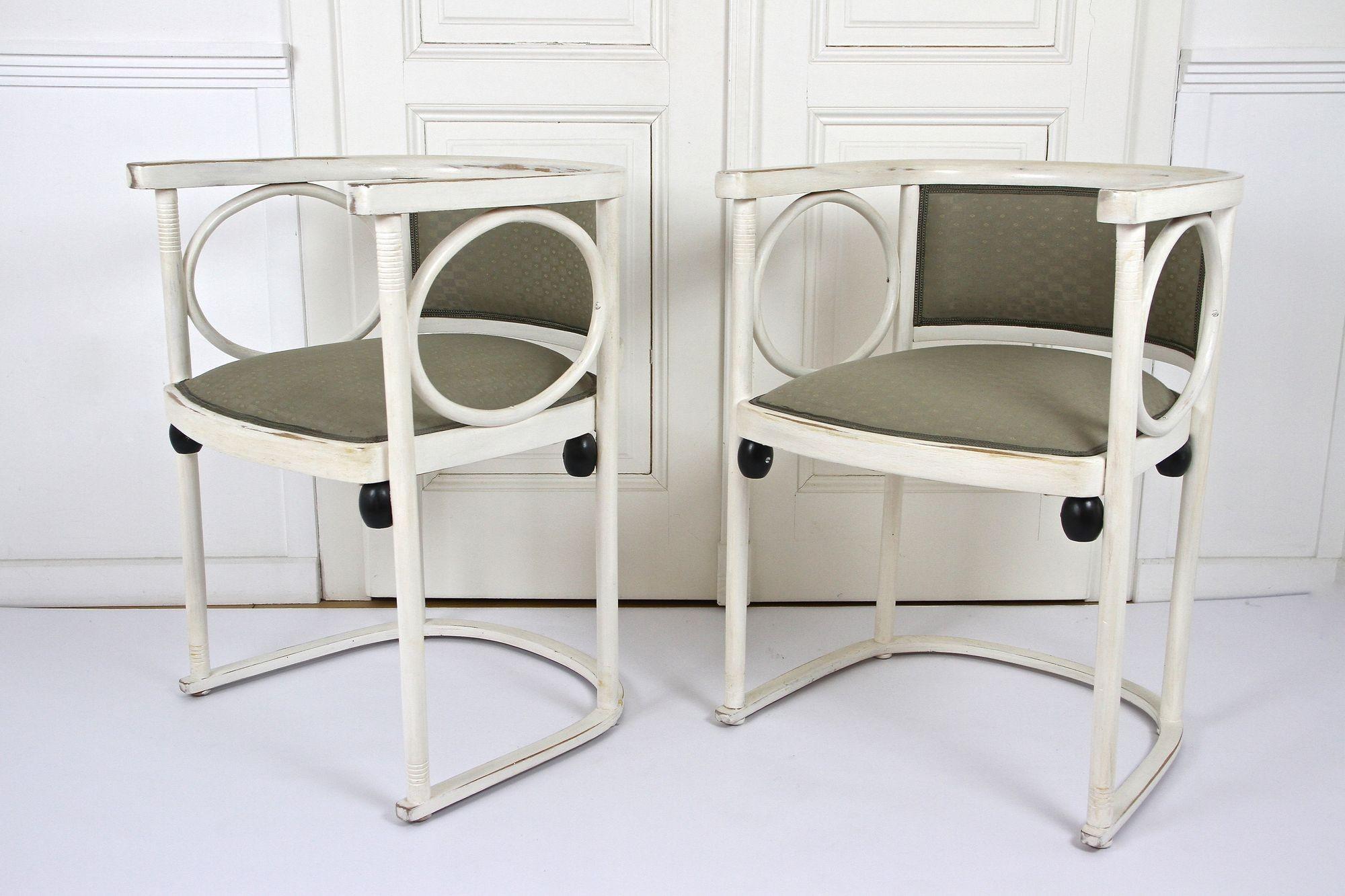 20th Century Art Nouveau Thonet Armchairs by Josef Hoffmann, White Lacquered, AT ca. 1905 For Sale