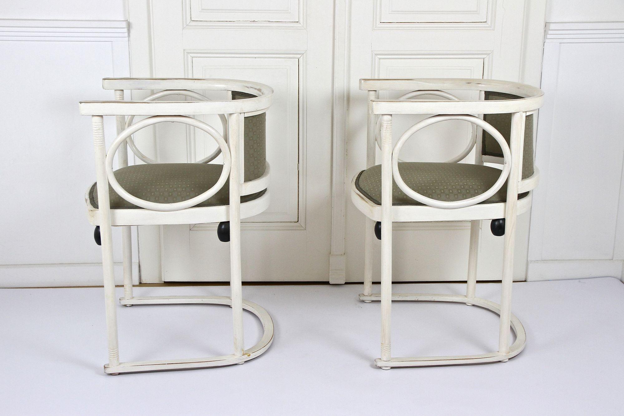 Fabric Art Nouveau Thonet Armchairs by Josef Hoffmann, White Lacquered, AT ca. 1905 For Sale