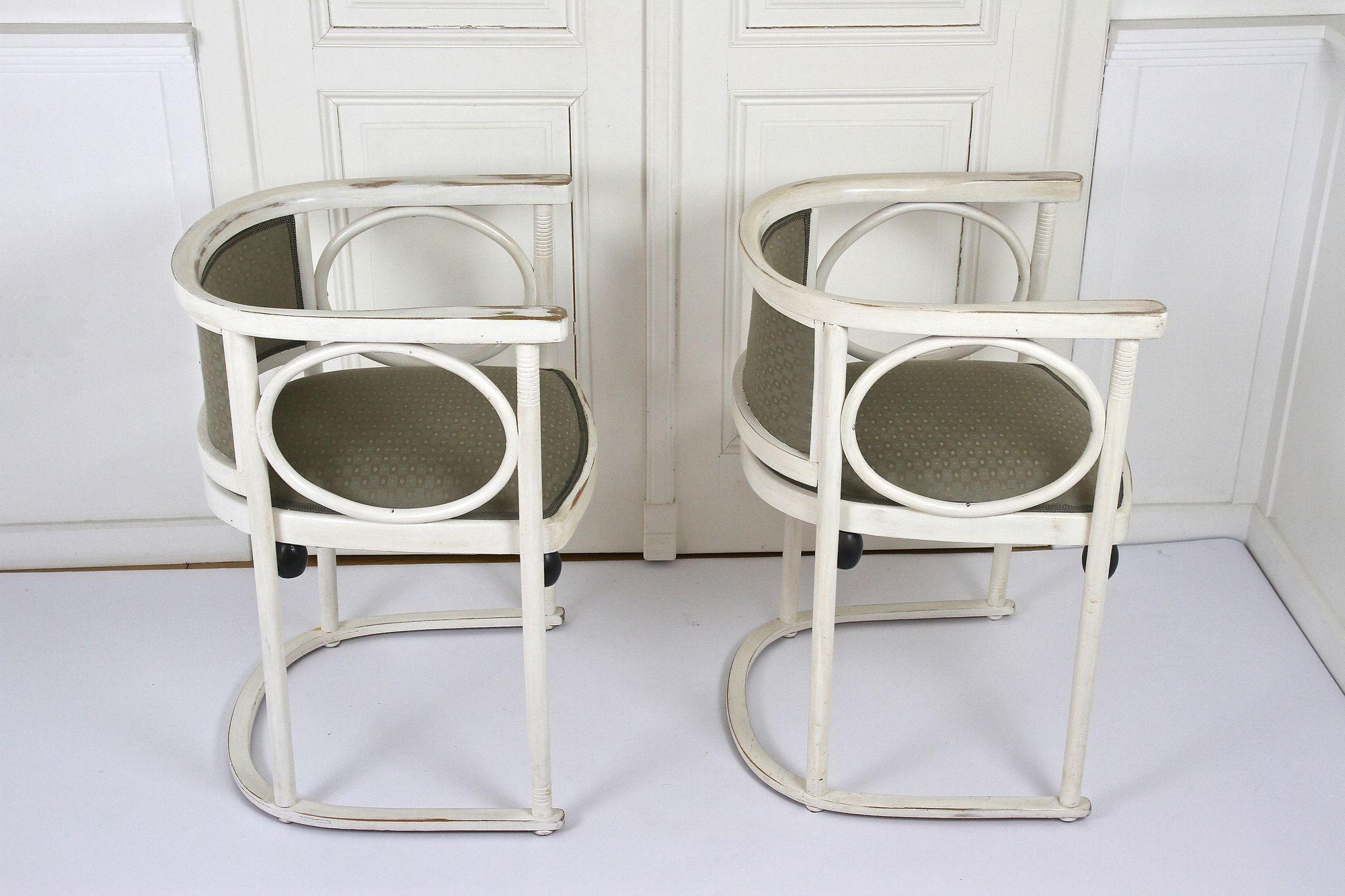Art Nouveau Thonet Armchairs by Josef Hoffmann, White Lacquered, AT ca. 1905 For Sale 2