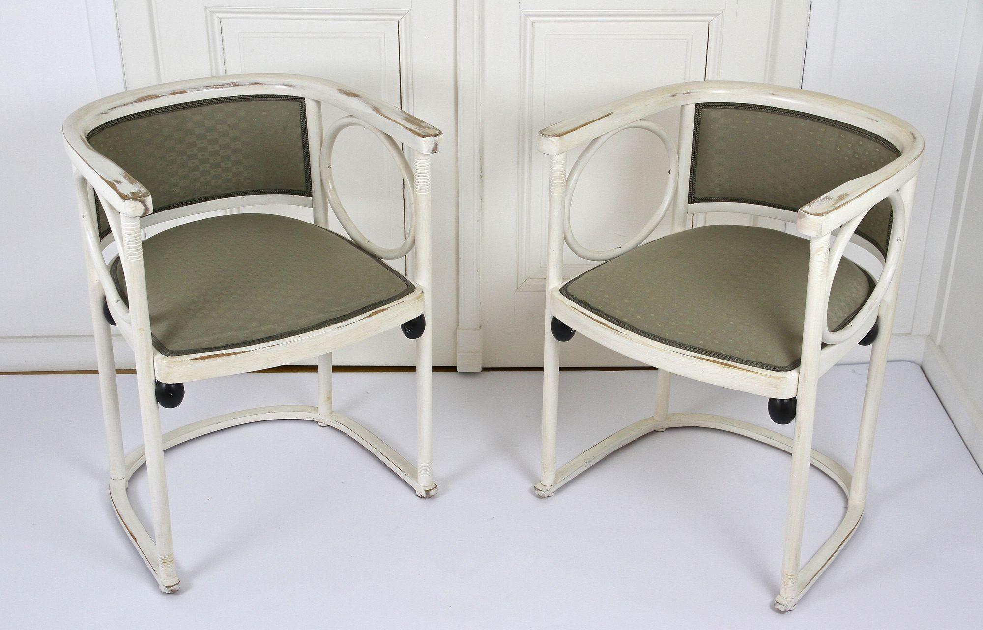 Art Nouveau Thonet Armchairs by Josef Hoffmann, White Lacquered, AT ca. 1905 For Sale 3