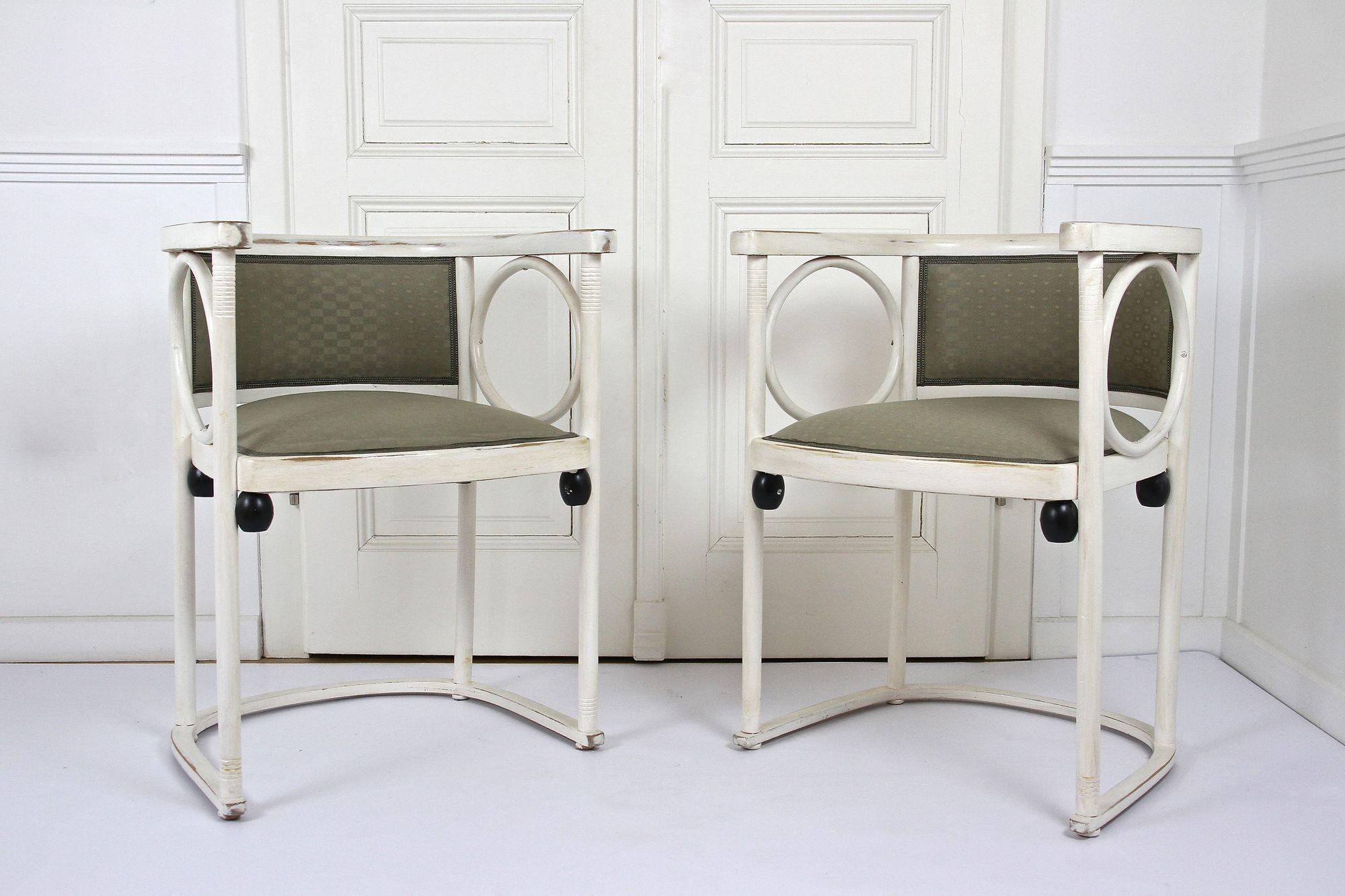 Art Nouveau Thonet Armchairs by Josef Hoffmann, White Lacquered, AT ca. 1905 For Sale 4
