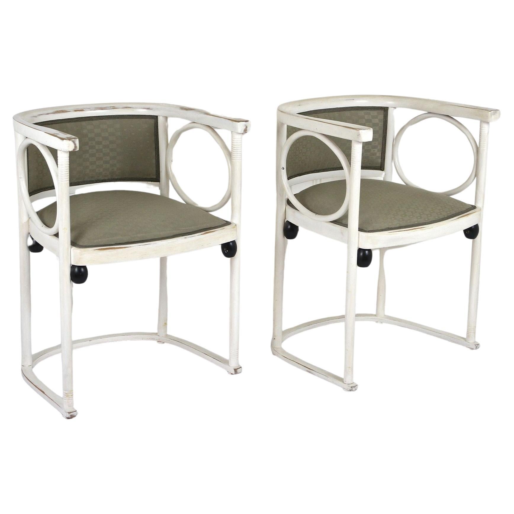 Jugendstil- Thonet-Sessel von Josef Hoffmann, weiß lackiert, AT ca. 1905