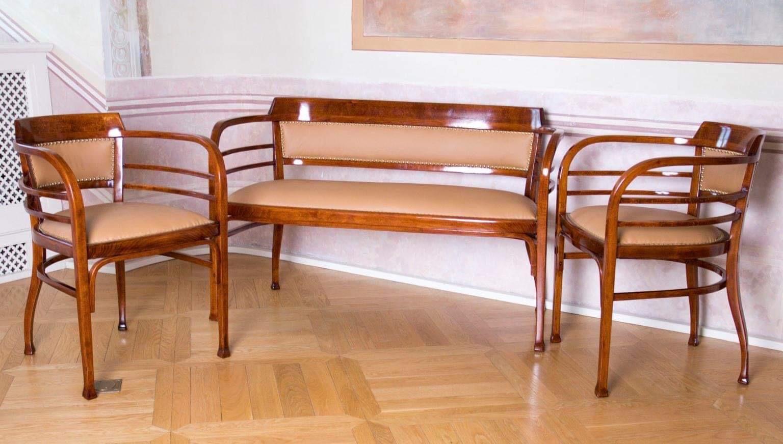 Art Nouveau Thonet Chairs and Bench by Otto Wagner, Austria 1900’s, Set of 3 For Sale 2