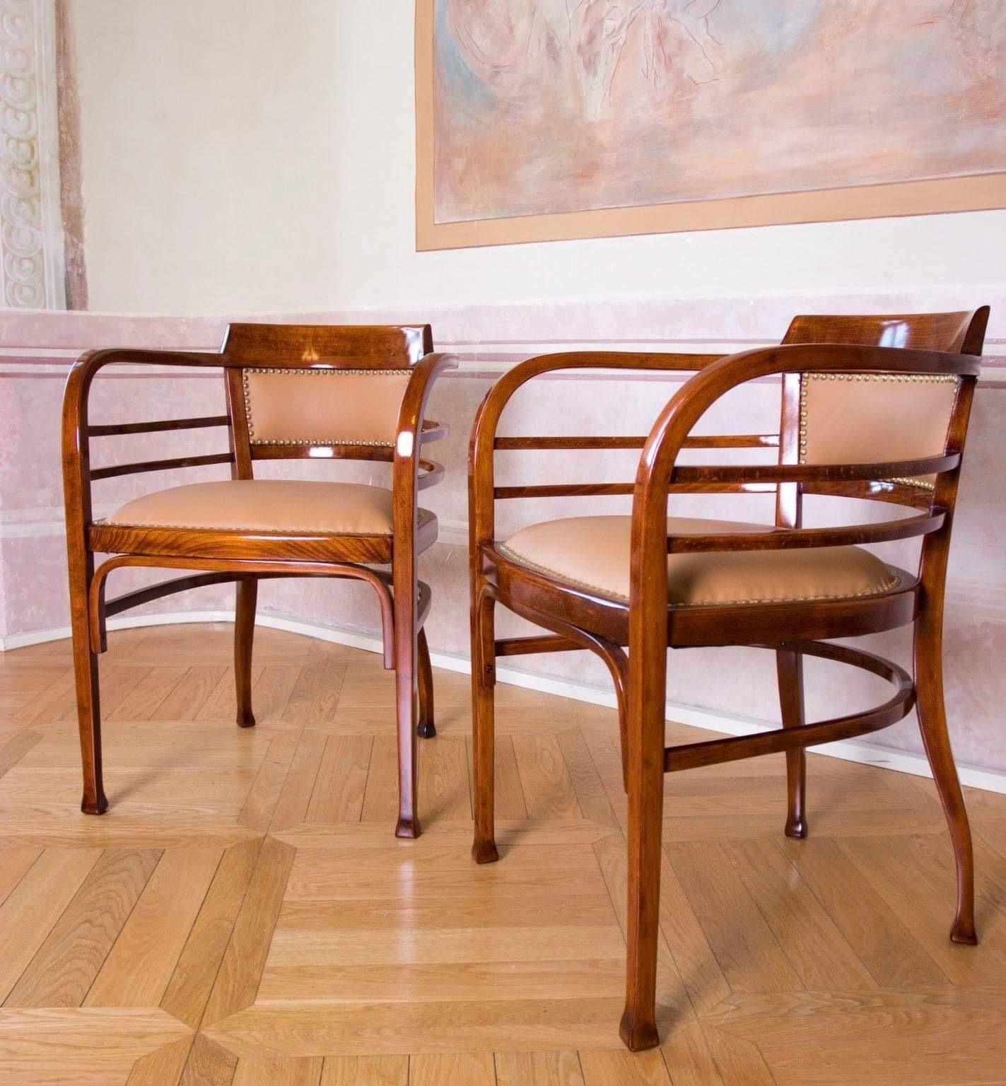 Art Nouveau Thonet Chairs and Bench by Otto Wagner, Austria 1900’s, Set of 3 For Sale 3