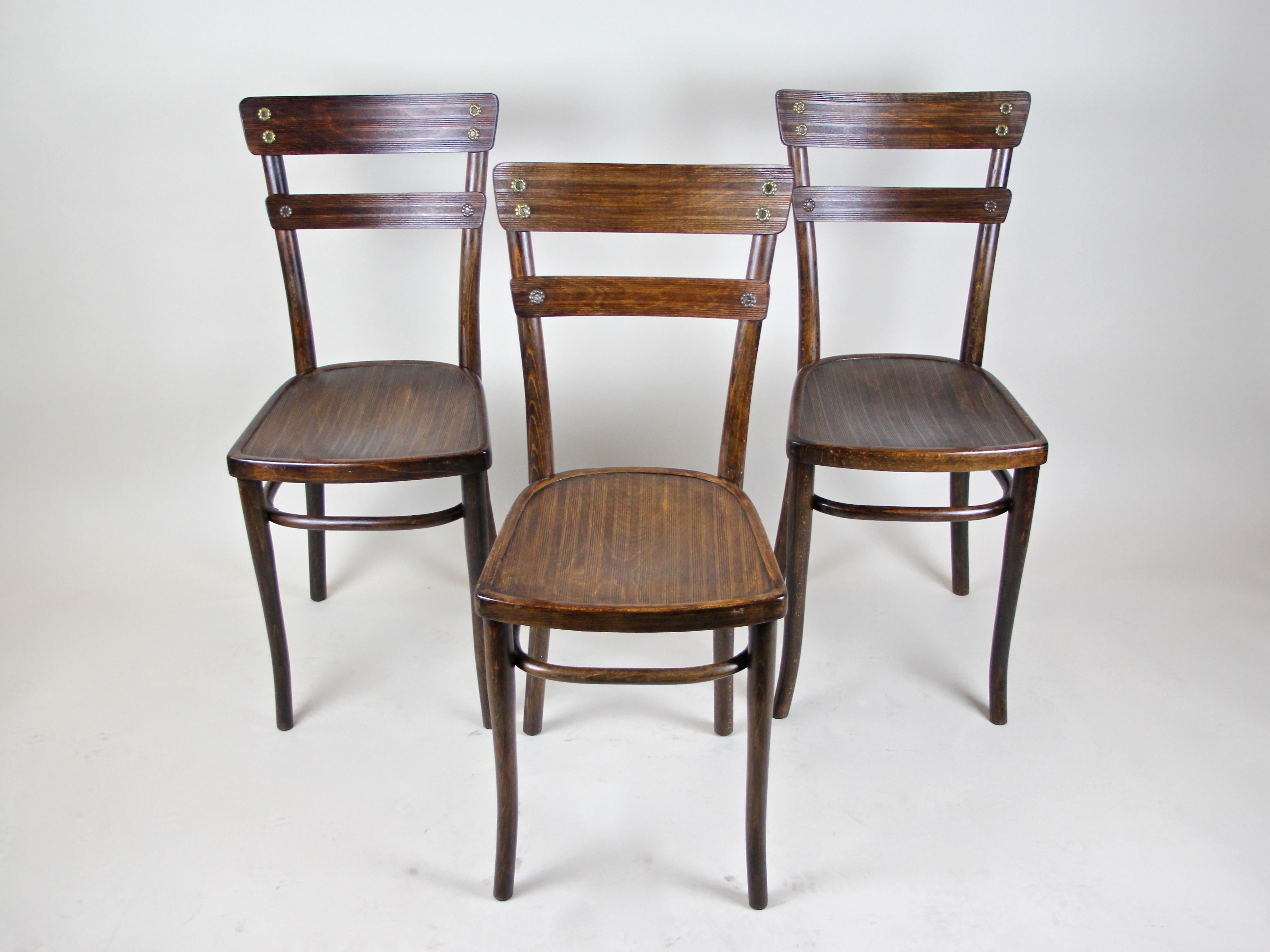 Art Nouveau Thonet Chairs Bentwood Set of Three, Austria, circa 1905 For Sale 3