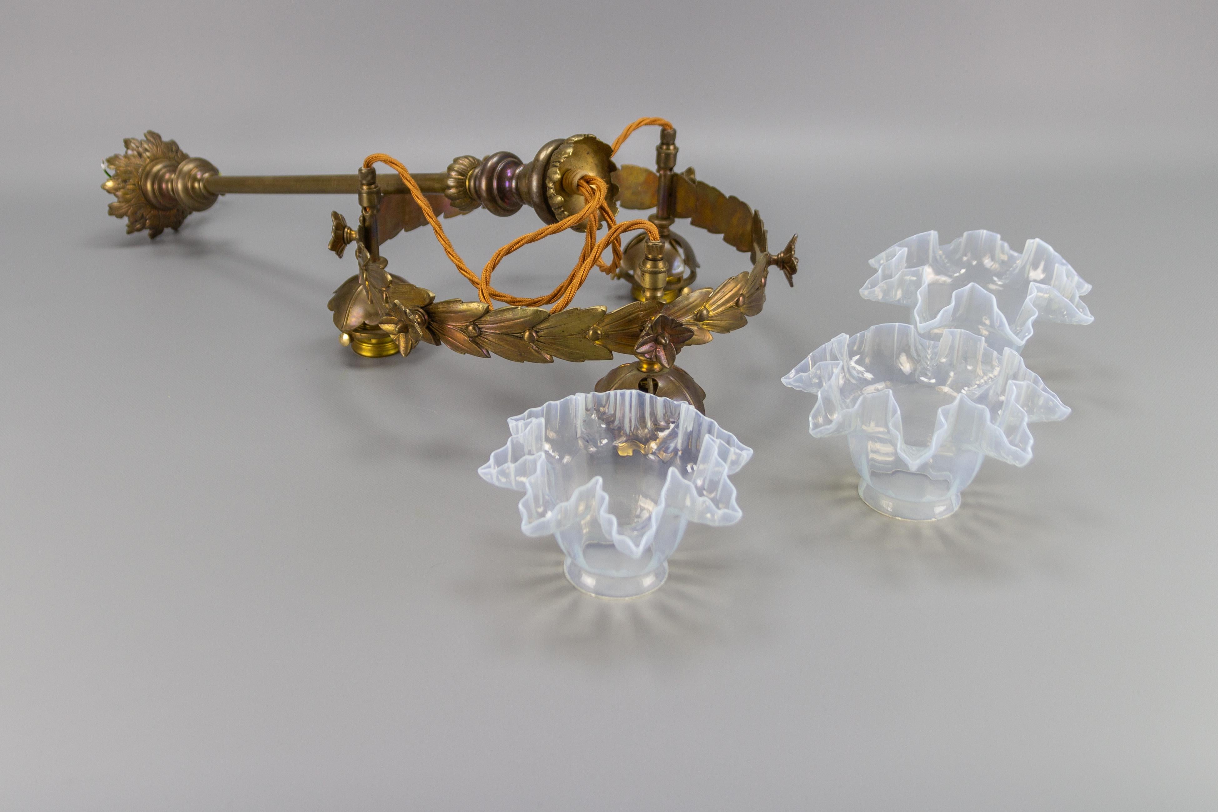 Art Nouveau Three-Light Brass and Glass Chandelier, Germany, 1920s 12