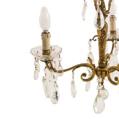 Art Nouveau Three-light Chandelier in Gilded Bronze and swarowski pendants