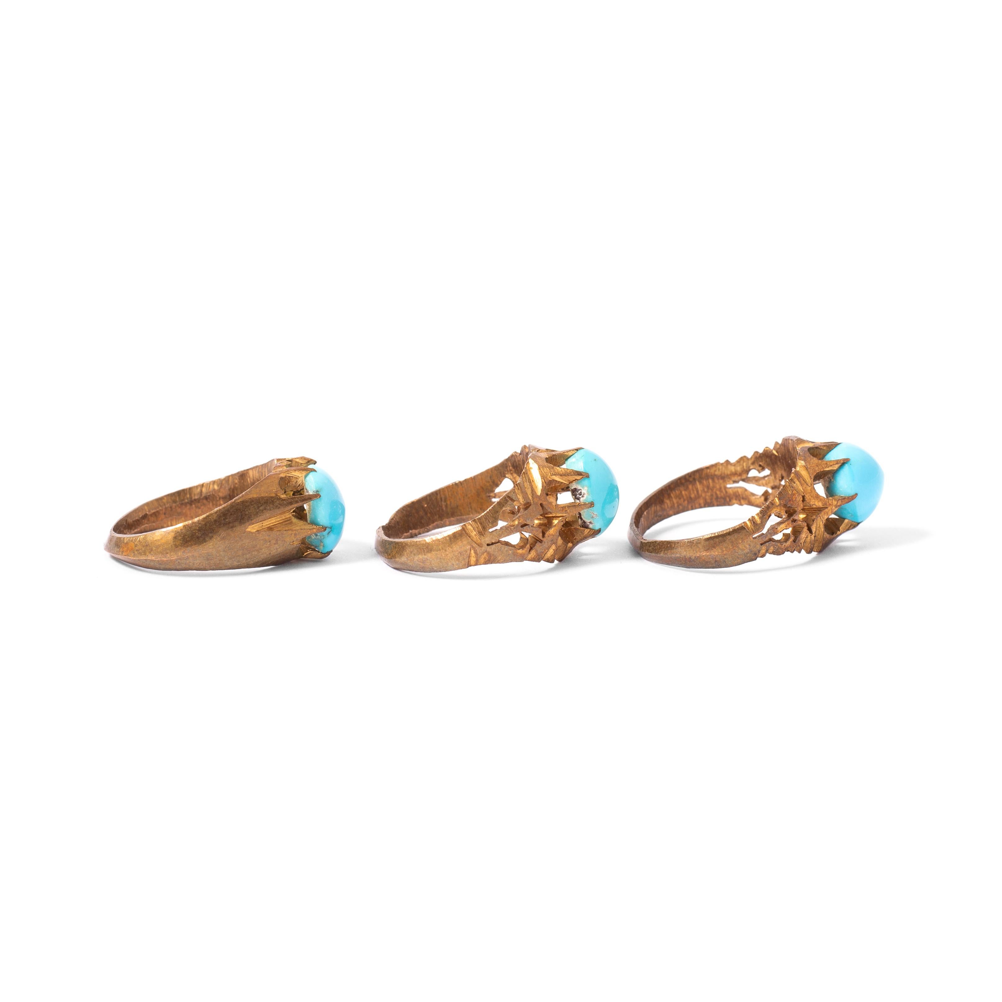 Art Nouveau Three Natural Turquoise Rings For Sale 8