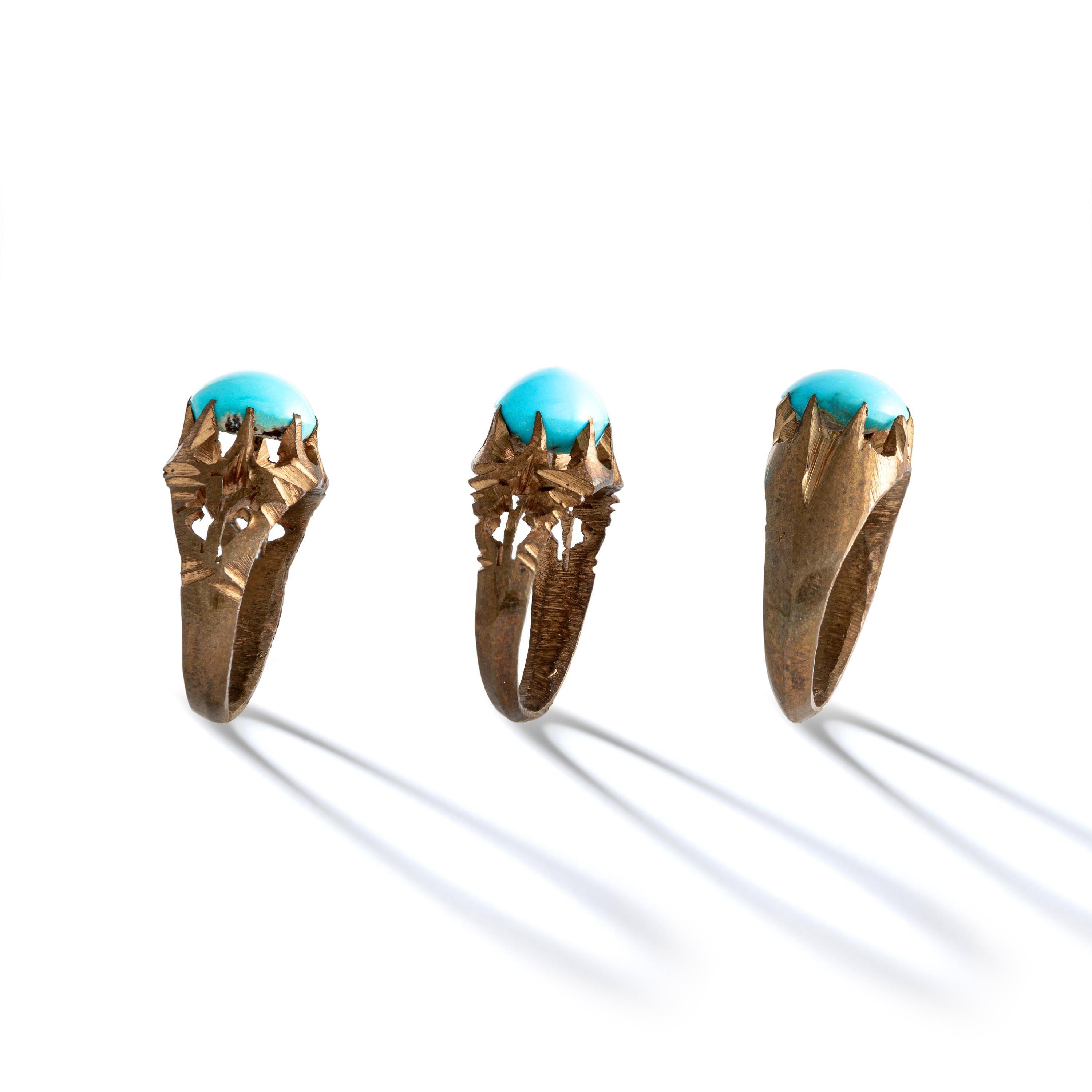 Art Nouveau Three Natural Turquoise Rings For Sale 10