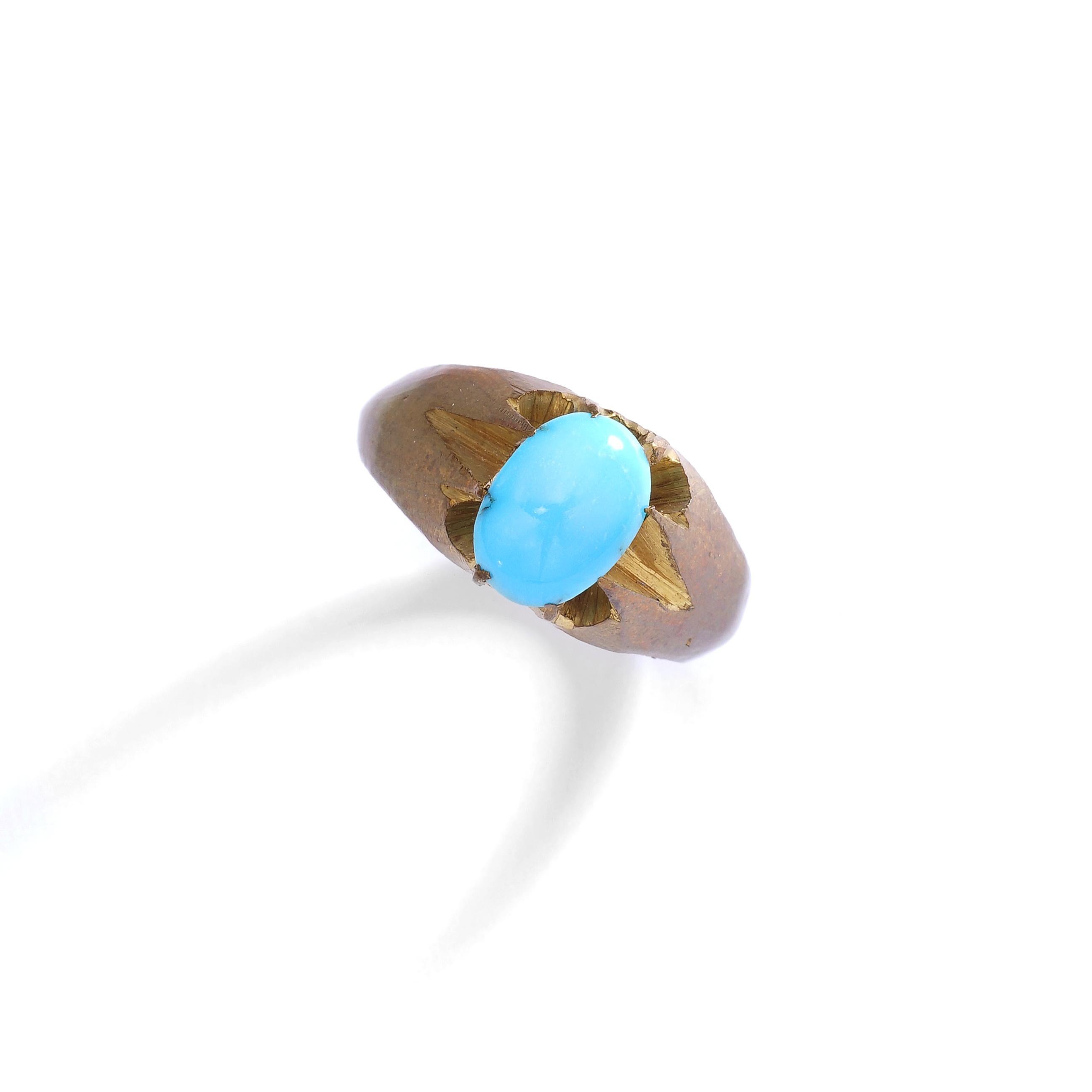 Cabochon Art Nouveau Three Natural Turquoise Rings For Sale