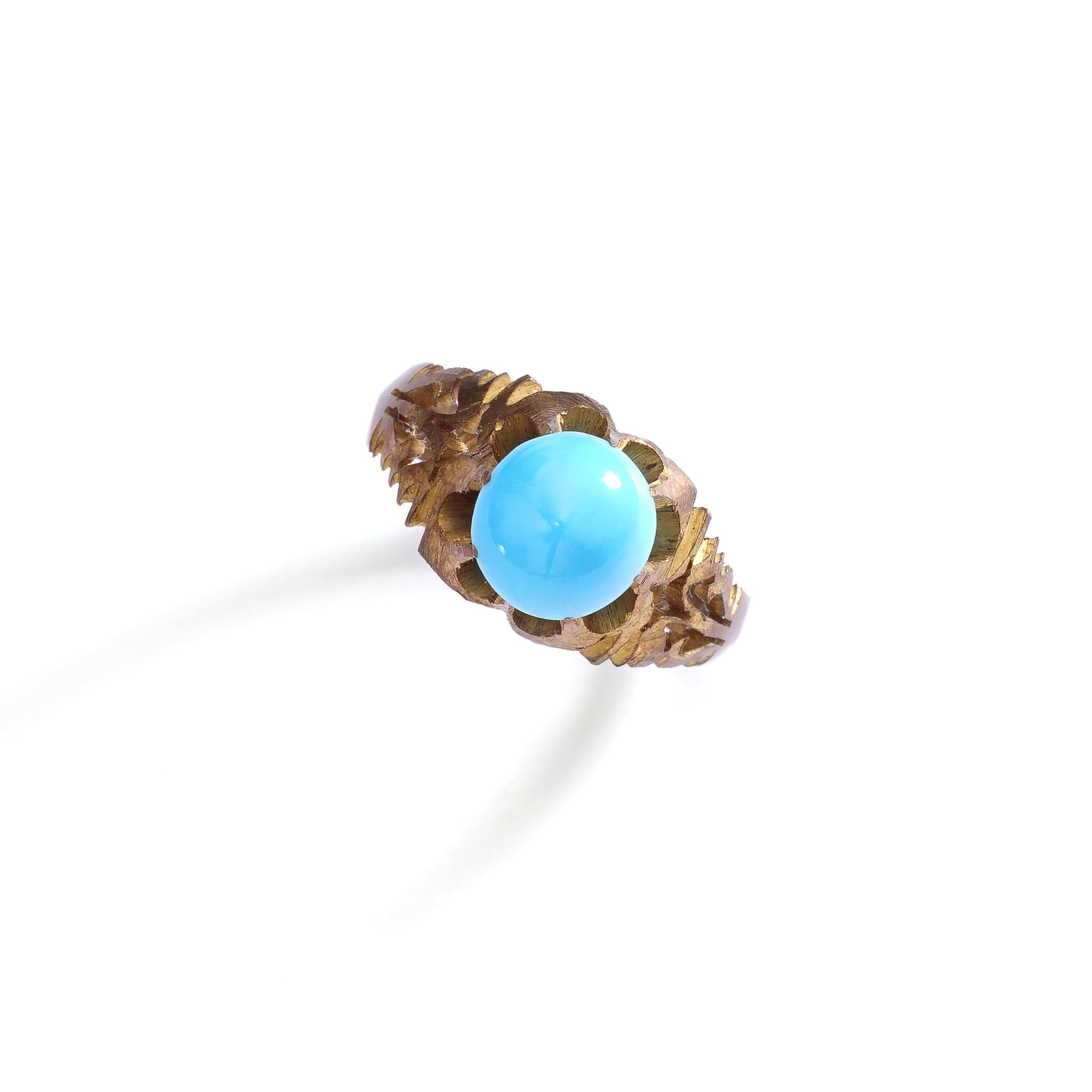 Art Nouveau Three Natural Turquoise Rings In Excellent Condition For Sale In Geneva, CH