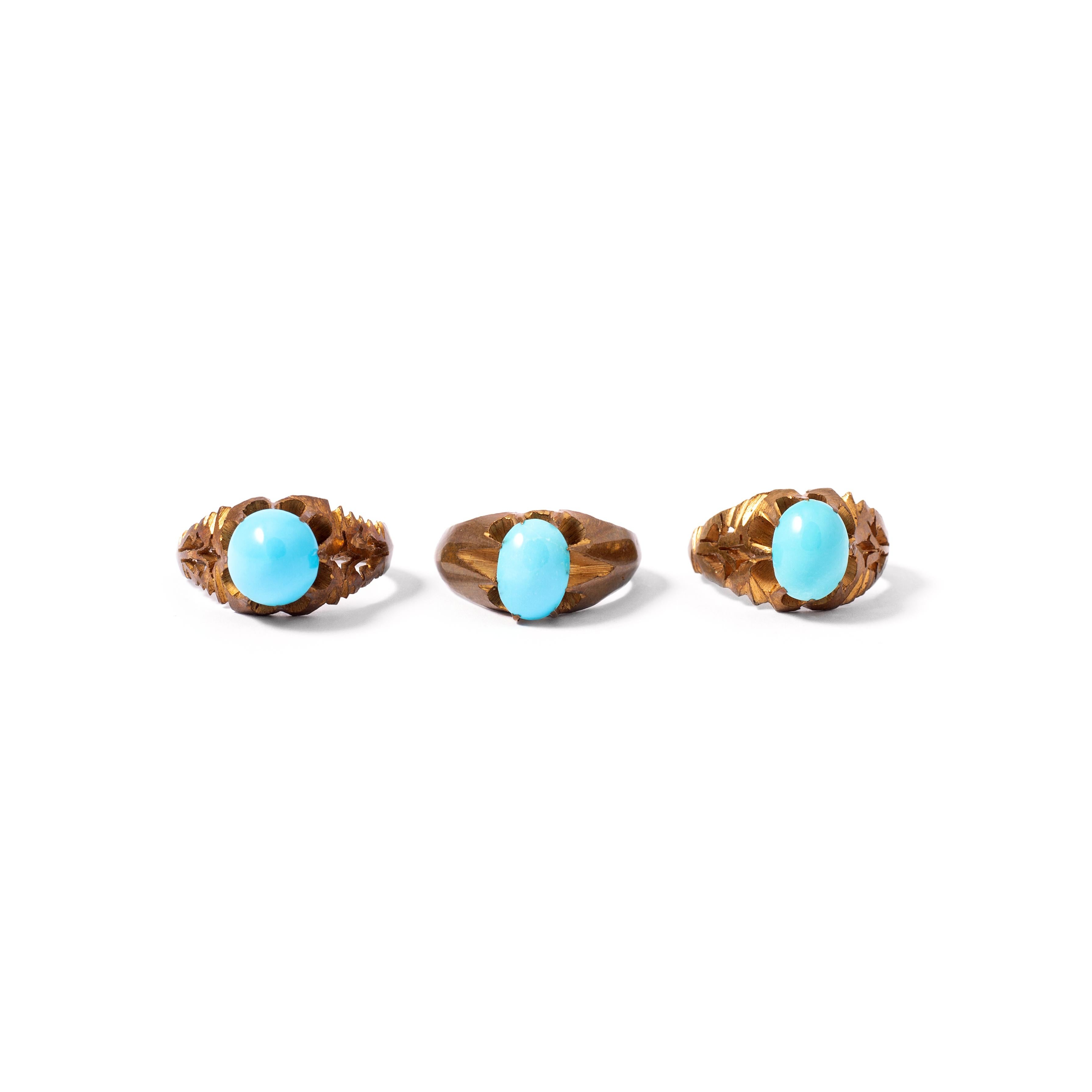 Art Nouveau Three Natural Turquoise Rings For Sale 3