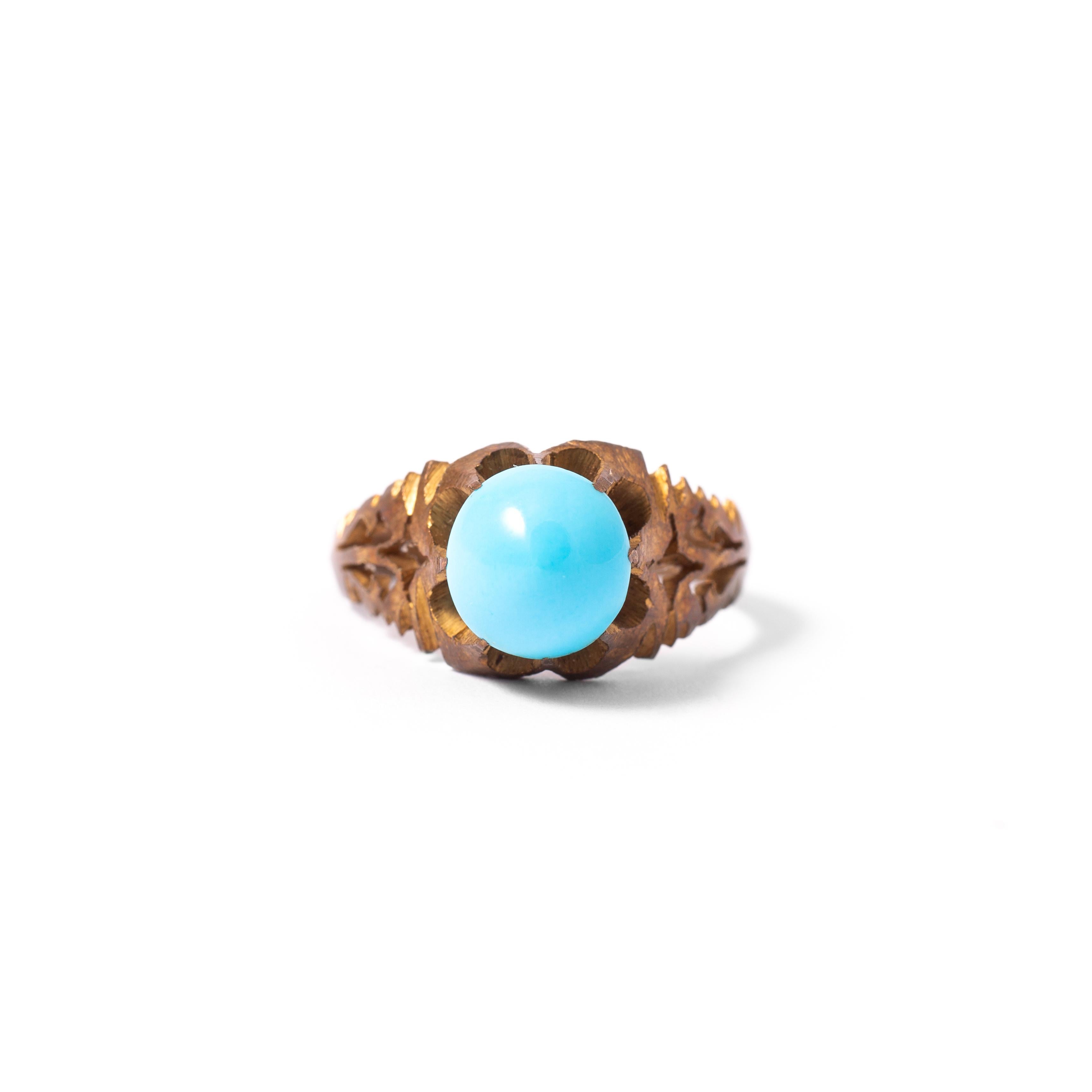 Art Nouveau Three Natural Turquoise Rings For Sale 4