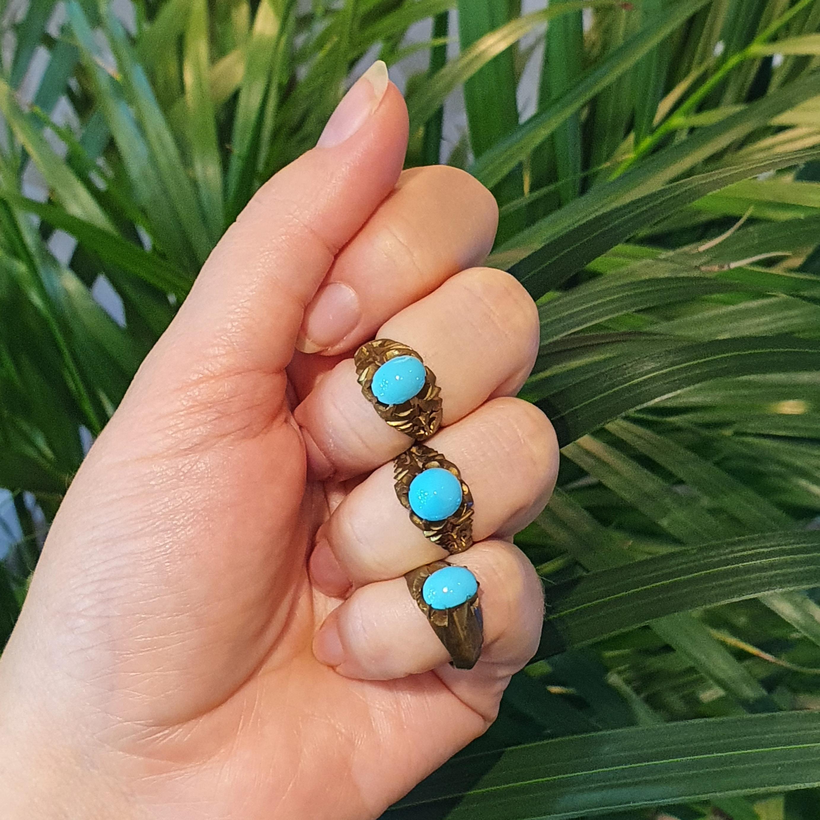 Art Nouveau Three Natural Turquoise Rings For Sale 1
