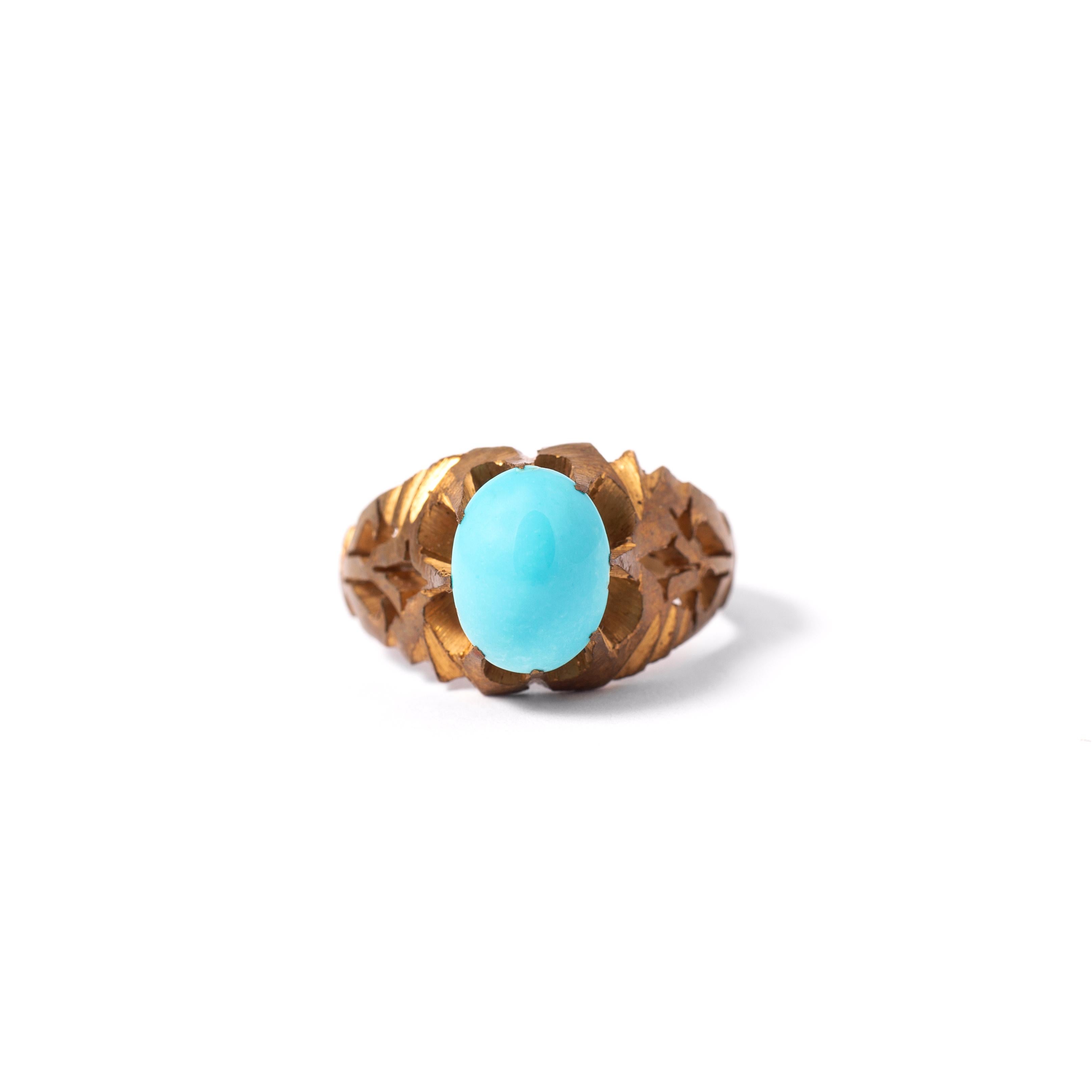 Art Nouveau Three Natural Turquoise Rings For Sale 5