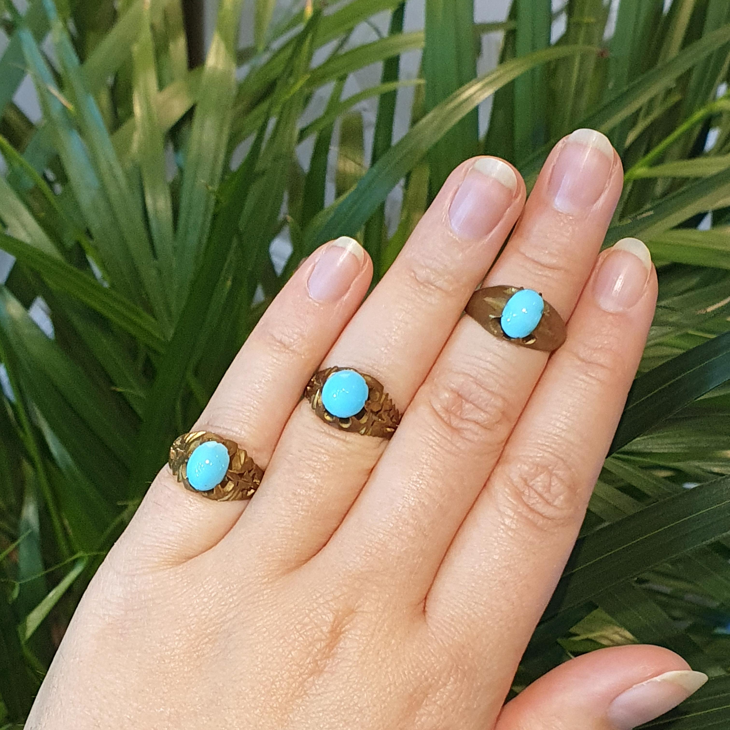 Art Nouveau Three Natural Turquoise Rings For Sale 2