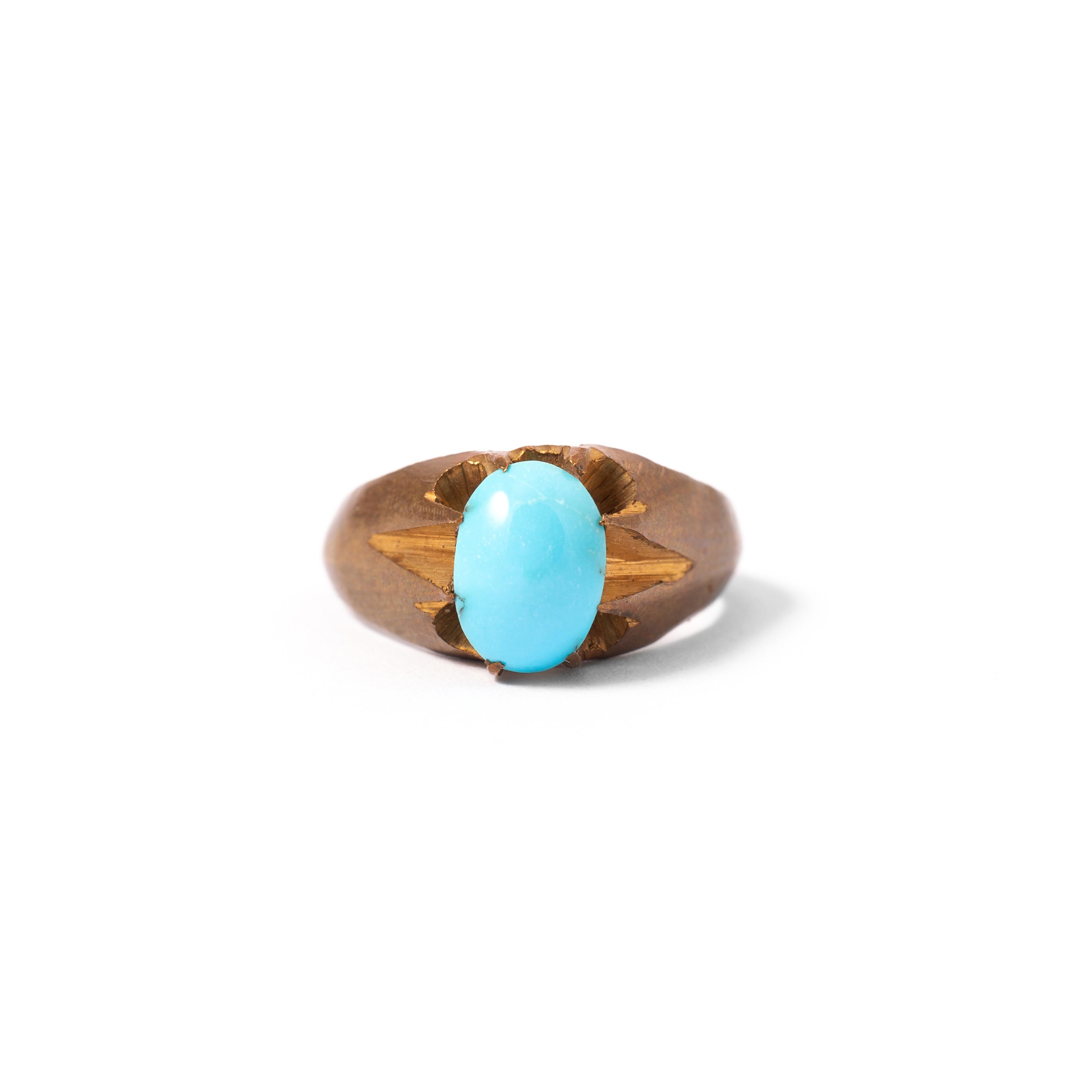 Art Nouveau Three Natural Turquoise Rings For Sale 6