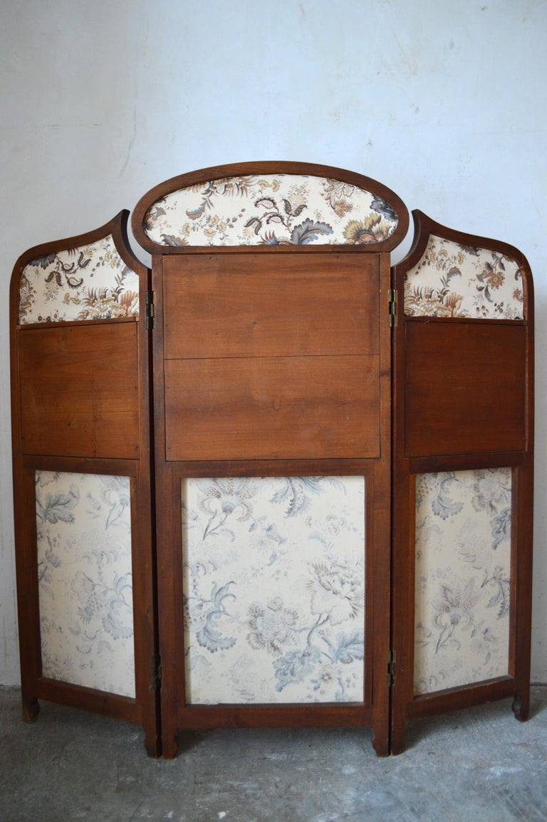 Art Nouveau ThreePanel Folding Screen or Room Divider in Carved Wood