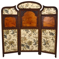 Antique Art Nouveau Three-Panel Folding Screen or Room Divider in Carved Wood circa 1900