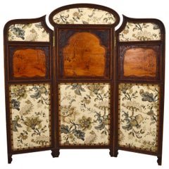 Art Nouveau Three-Panel Folding Screen or Room Divider in Carved Wood circa 1900