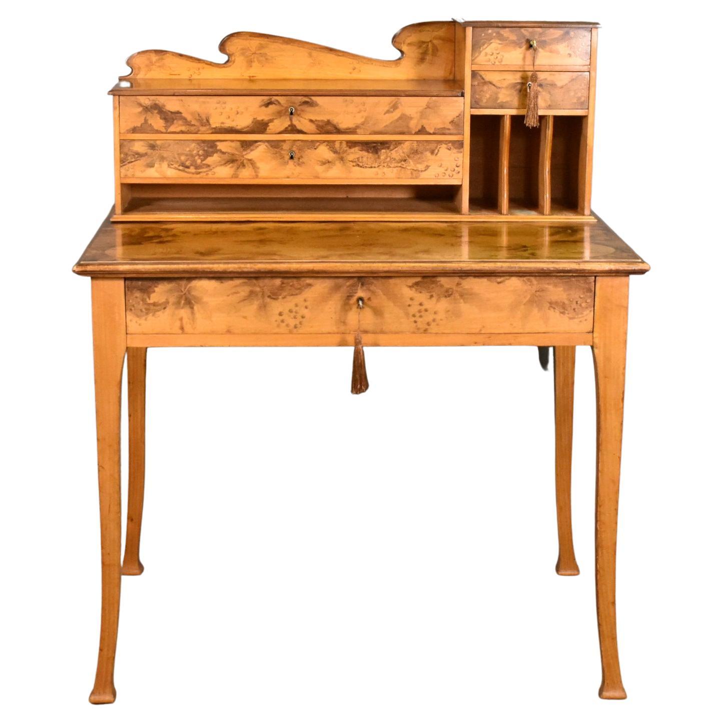 Art Nouveau Tiered Pyrography Etched Desk