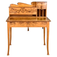 Used Art Nouveau Tiered Pyrography Etched Desk